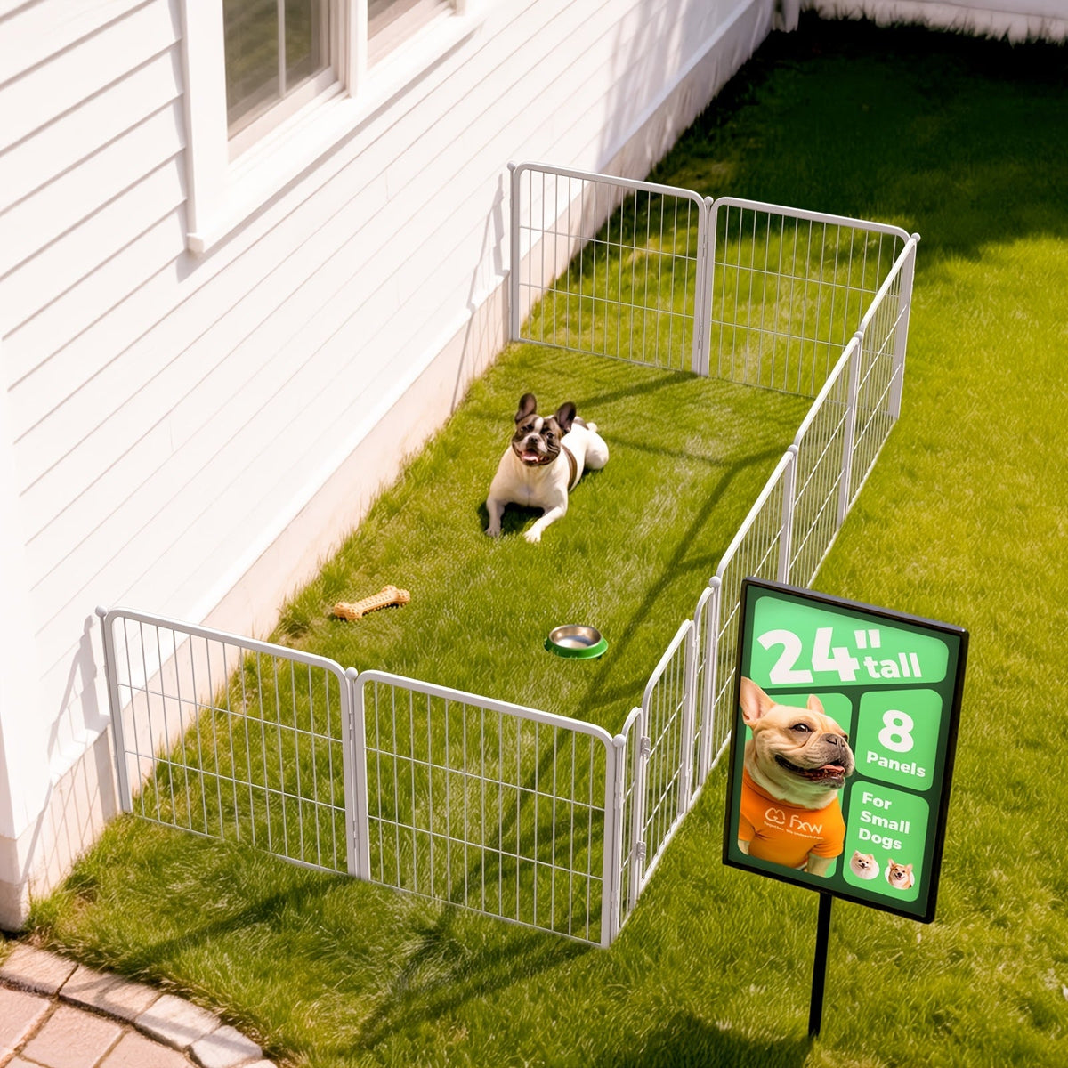Heavy Duty Metal Dog Playpen with Gate 8 16 24 32 48 Panels 24 32 40 50 Inch Indoor Outdoor Pet Exercise Pen Fence for Large Medium Small Dogs Portable Yard Garden RV Camping by FXW