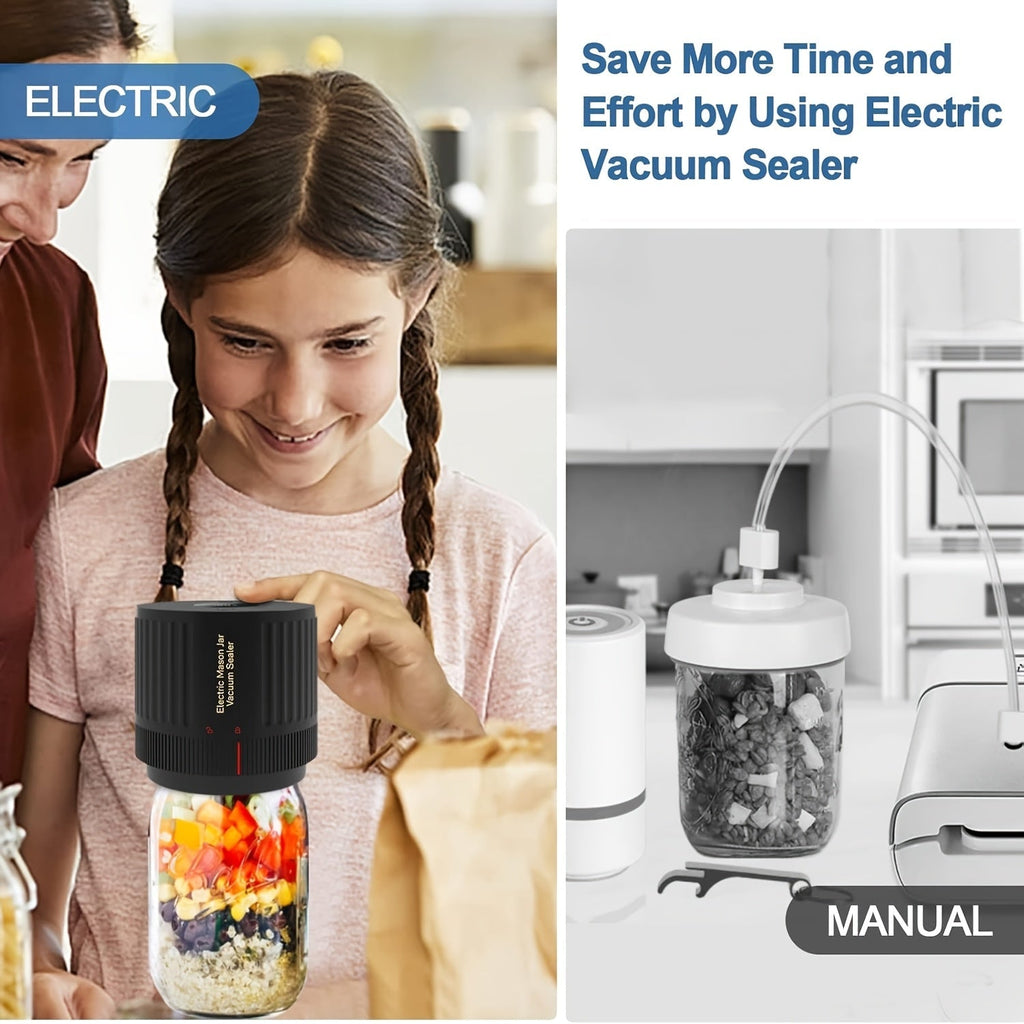 Electric Cordless Vacuum Sealer Kit for Mason Jars – Wide & Standard Mouth Food Storage & Fermentation Airtight Seal, 1-Pack or 2-Pack, Rechargeable Portable Kitchen Gadget for Meal Prep
