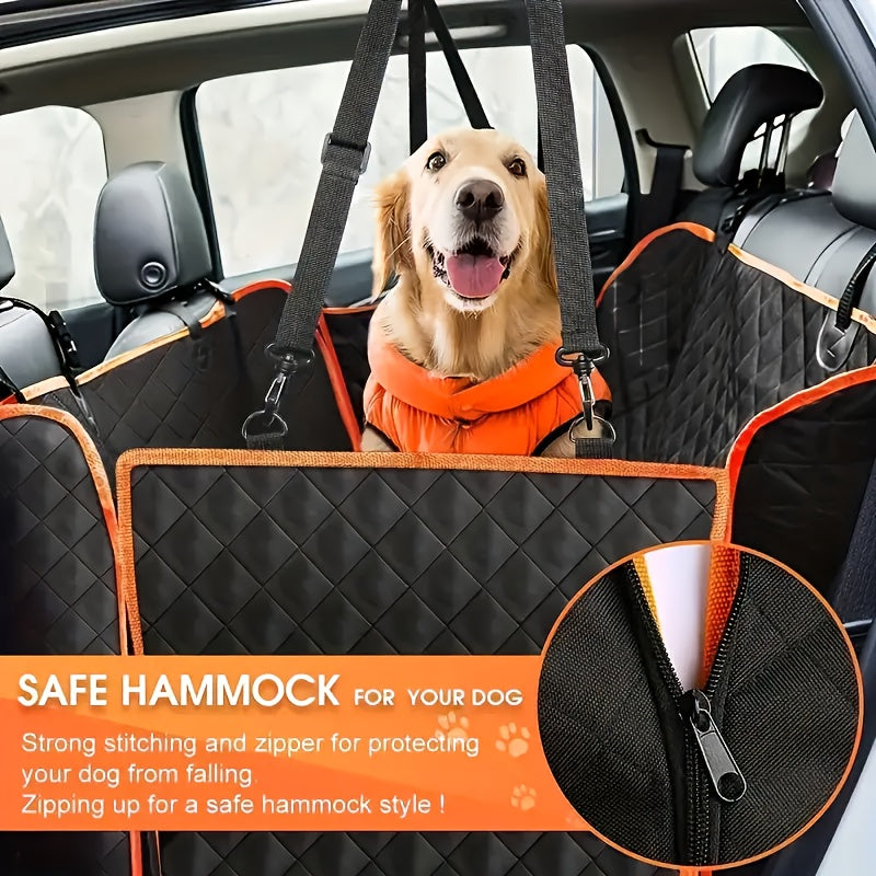 Dog Car Seat Cover Pet Hammock 600D Waterproof Scratch-Proof Rear Seat Protector with 4 Side Pockets & Non-Slip Backing – Universal Fit for Cars, Trucks & SUVs, All Dog Breeds