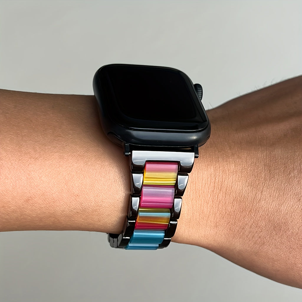 Apple Watch Band 42 44 45 46 49mm Women Stainless Steel Resin Metal Replacement Strap Starlight Rainbow for iWatch Series 11 10 9 8 7 6 5 4 3 SE Ultra Work Office Fitness Party