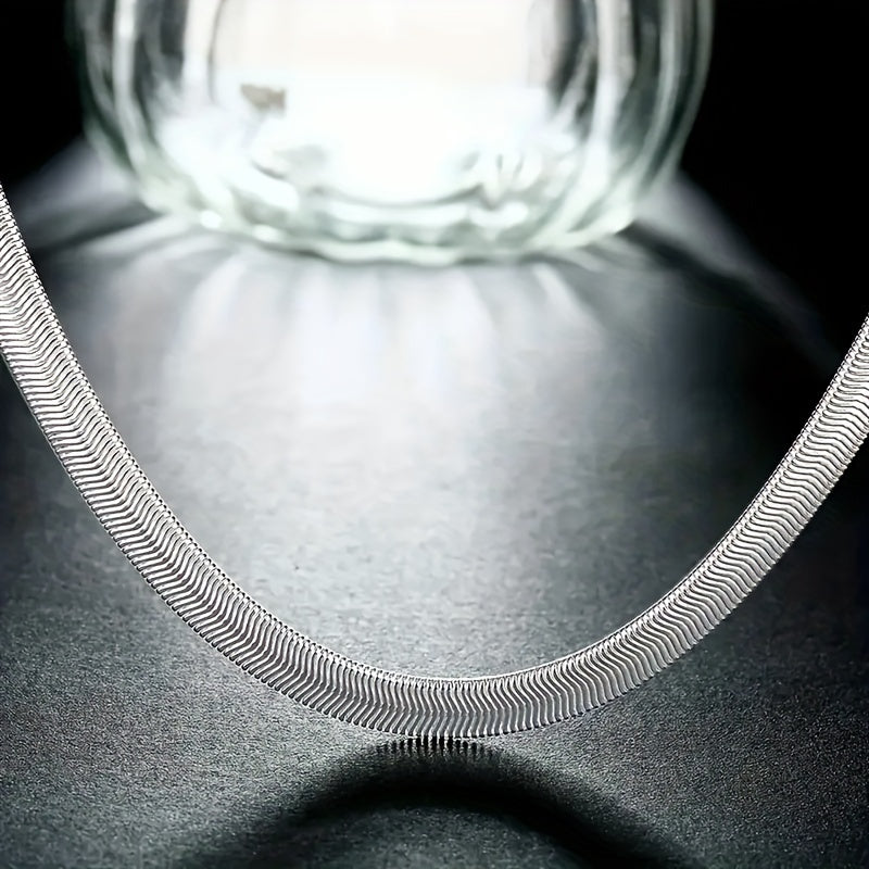 925 Sterling Silver Flat Snake Chain Necklace 20 Inch – Sleek Minimalist 2D Serpentine Unisex Jewelry Gift for Weddings Parties Christmas Holidays