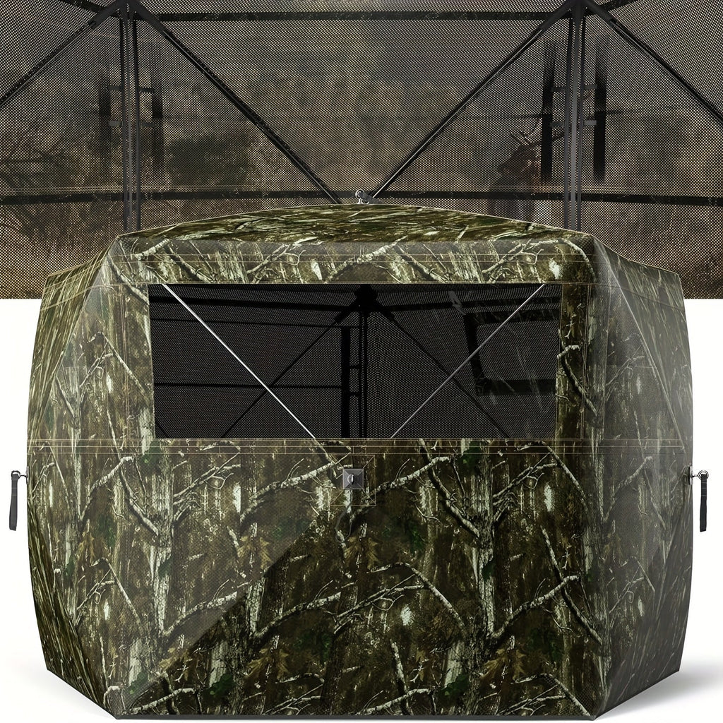 Pop-Up Hunting Blind 2-3 Person – 270° See-Through Design, Camouflage Ground Blind for Deer & Turkey Hunting, Easy Setup with Carrying Case