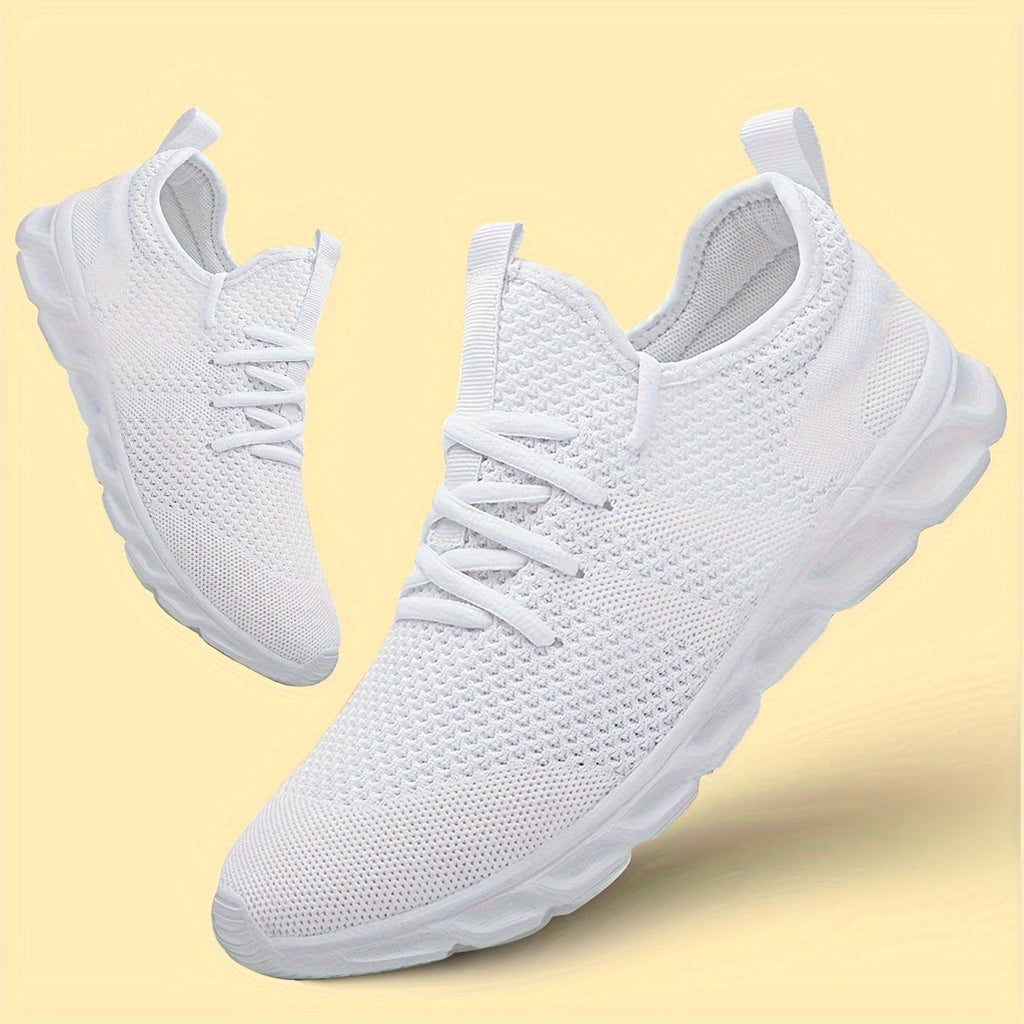 Men's Lightweight Knit Mesh Sneakers EVA Blade Sole Low-Top Lace-Up – Breathable Running Walking Gym Shoes in White Red Black All-Season US Sizes 6 to 13.5