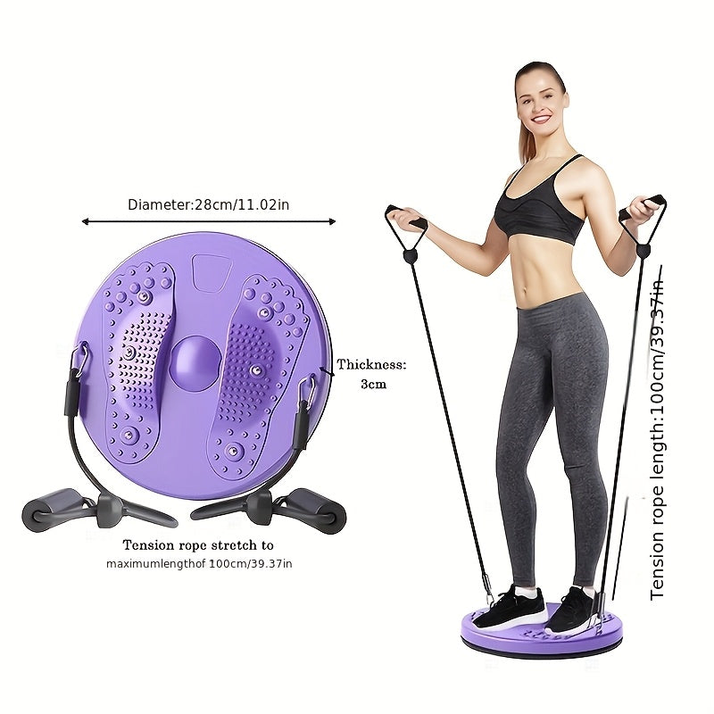 Magnetic Waist Twisting Disc with Resistance Cord – Home Gym Core Ab Workout Balance Board, Non-Electric Slimming Twist Trainer for Office & Home Exercise, Purple Pink Green