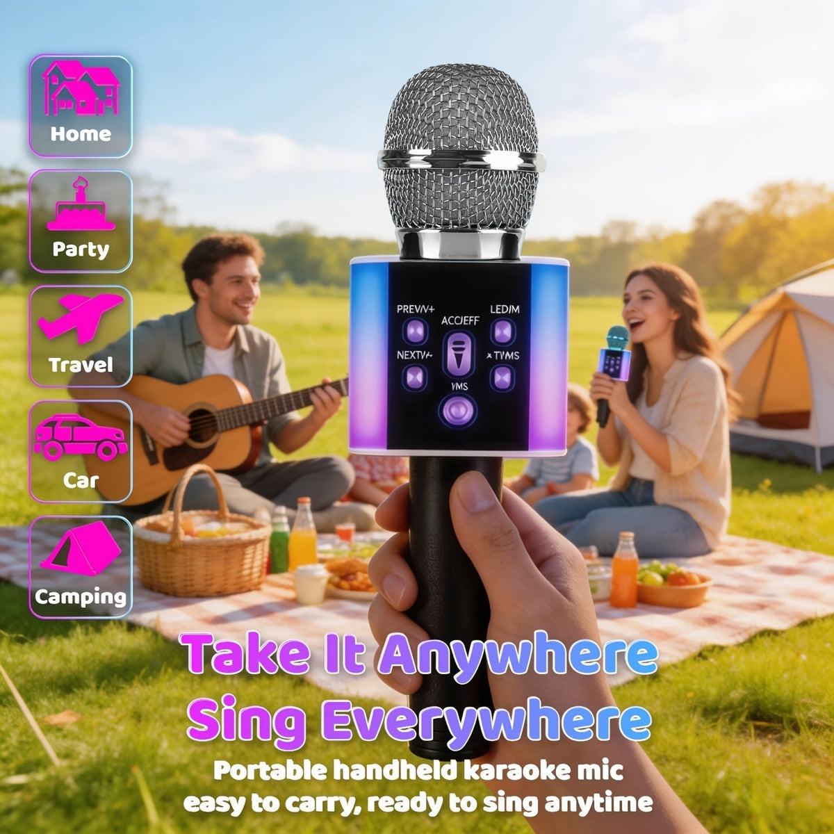 5-in-1 Wireless Karaoke Microphone with Built-In Speaker, LED Lights & Voice Changer – Portable Bluetooth Singing Mic for Parties, Family Gatherings, Travel & Outdoor Fun, 10 Colors
