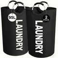 2PCS Large Foldable Laundry Basket with Half Ring Handle – 25.1 Gal Collapsible Clothes Hamper for Bedroom, Bathroom, Dorm & Laundry Room, Space-Saving Home Organizer
