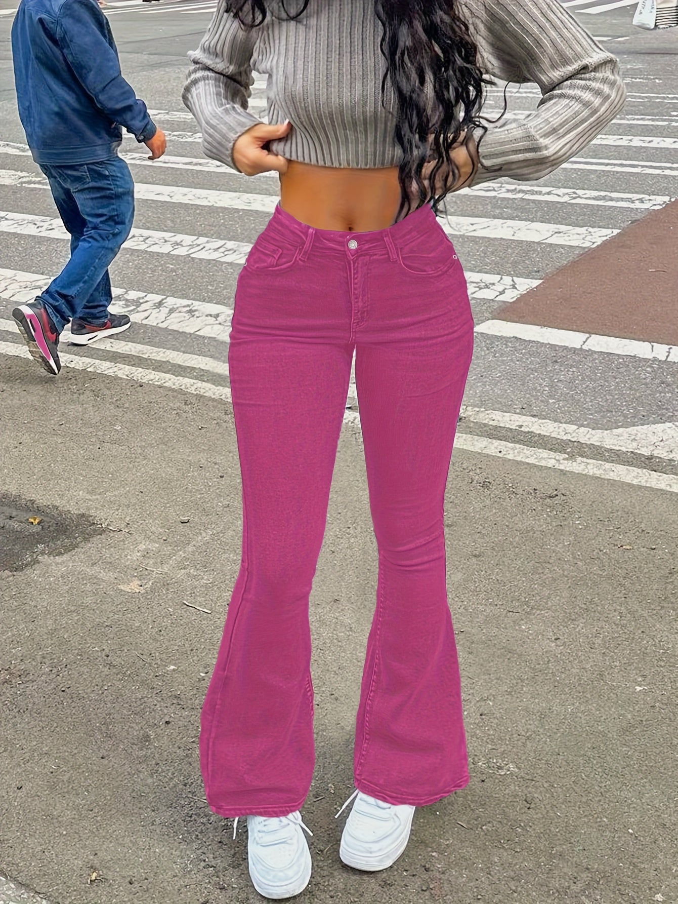 Y2K Vintage High-Waist Straight Leg Denim Jeans Women High Elastic Waistband Solid Color Long Pants 12 Colors XS-XXL Streetwear