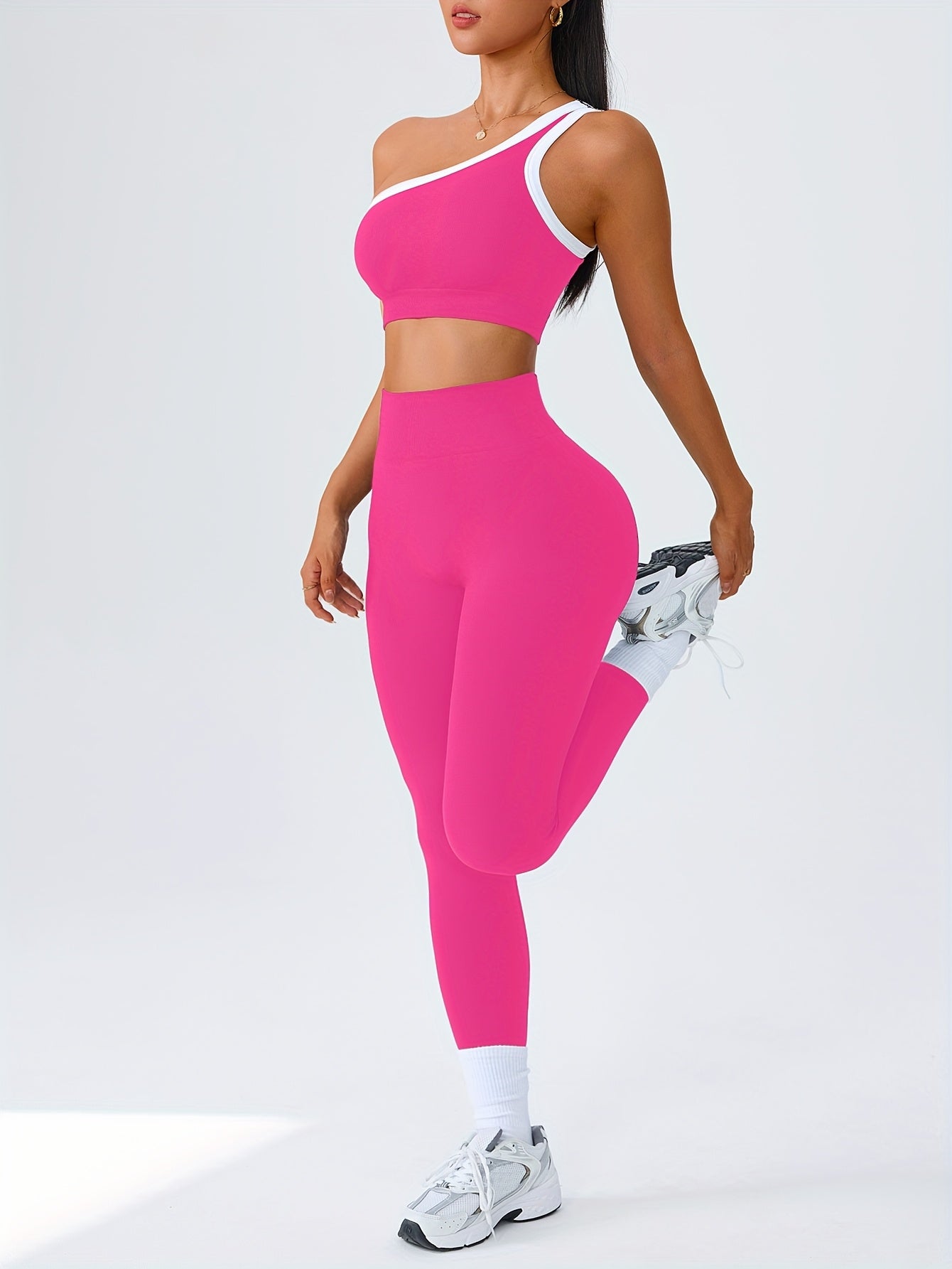 Women's Butt Lifting Leggings & Sports Bra Set 2 Piece High-Waisted 90% Polyamide – Stretchy Minimalist Yoga Running Workout Outfit with Camisole Top, 6 Colors S-XL
