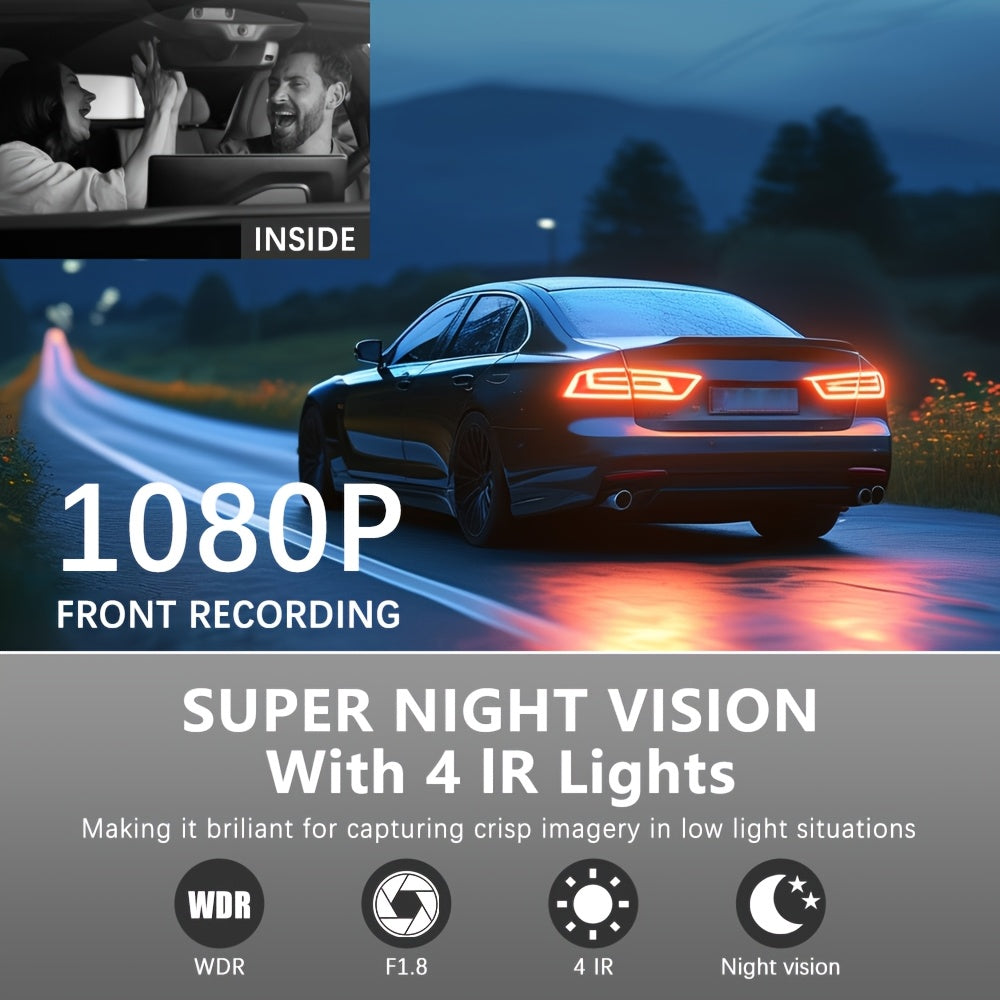 Dash Cam S2N 1080P HD Front and Rear Dual Camera with ADAS Night Vision G-Sensor Loop Recording 24Hr Parking Mode 170 Degree Wide Angle 2 Inch IPS Screen Car DVR for Cars Trucks SUVs