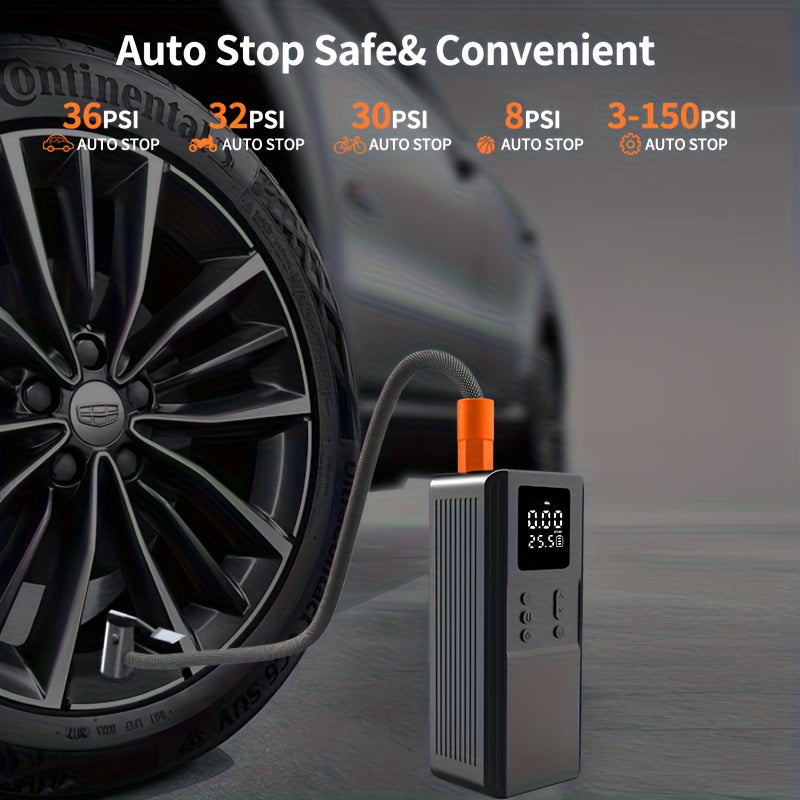 Portable Tire Inflator Air Compressor Pump for Car Tires Bicycle Motorcycle Balls Digital Pressure Gauge Auto Shut-Off LED Light USB Cigarette Lighter 12V Versions Black Blue Pink