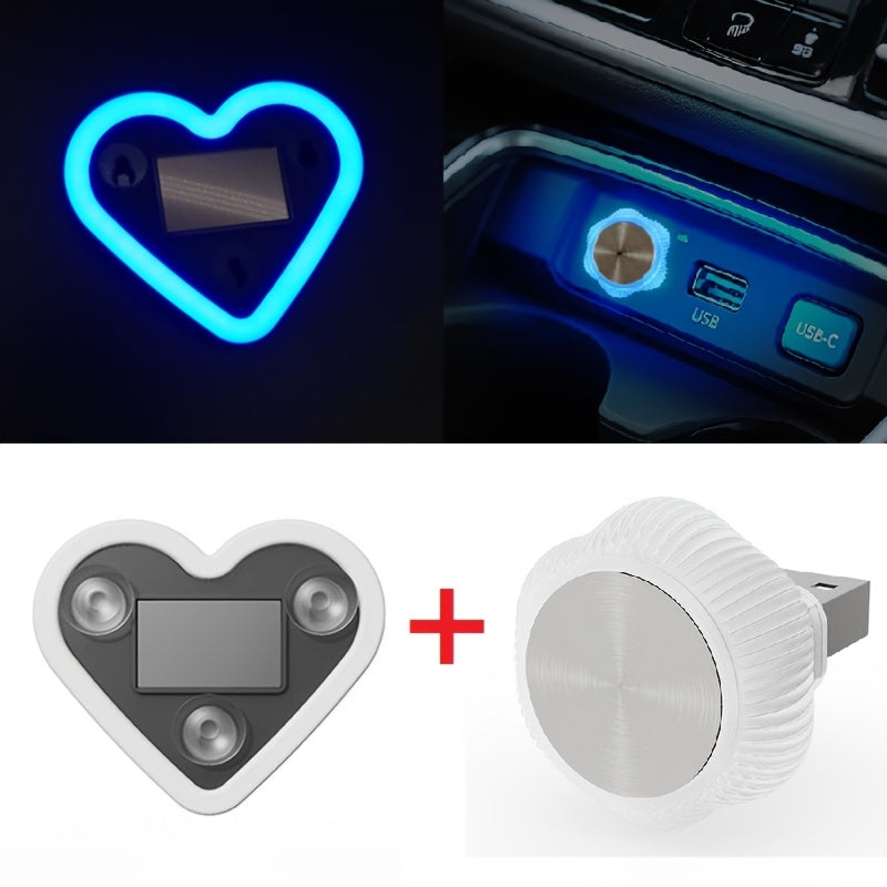 Heart & Flower Shaped Car Interior LED Neon Mood Lights USB Powered Cute Ambient Decoration for Women Girls Pink Red Blue Dashboard Window Decor Valentine's Day Birthday Gift Car Accessories | Nova Mart