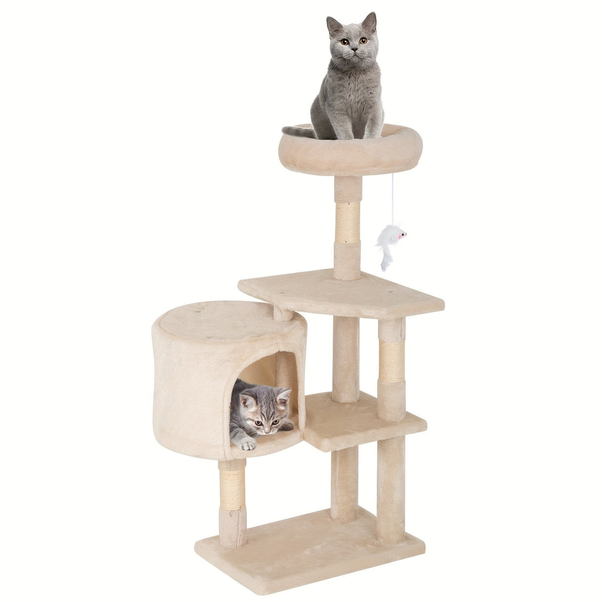 Multi-Level Cat Tree Tower with Scratching Post Perches & Plush Apartments – Space-Saving Indoor Cat Climbing Frame Activity Center, Heights 36-80 Inch, 6 Colors Beige Gray Pink