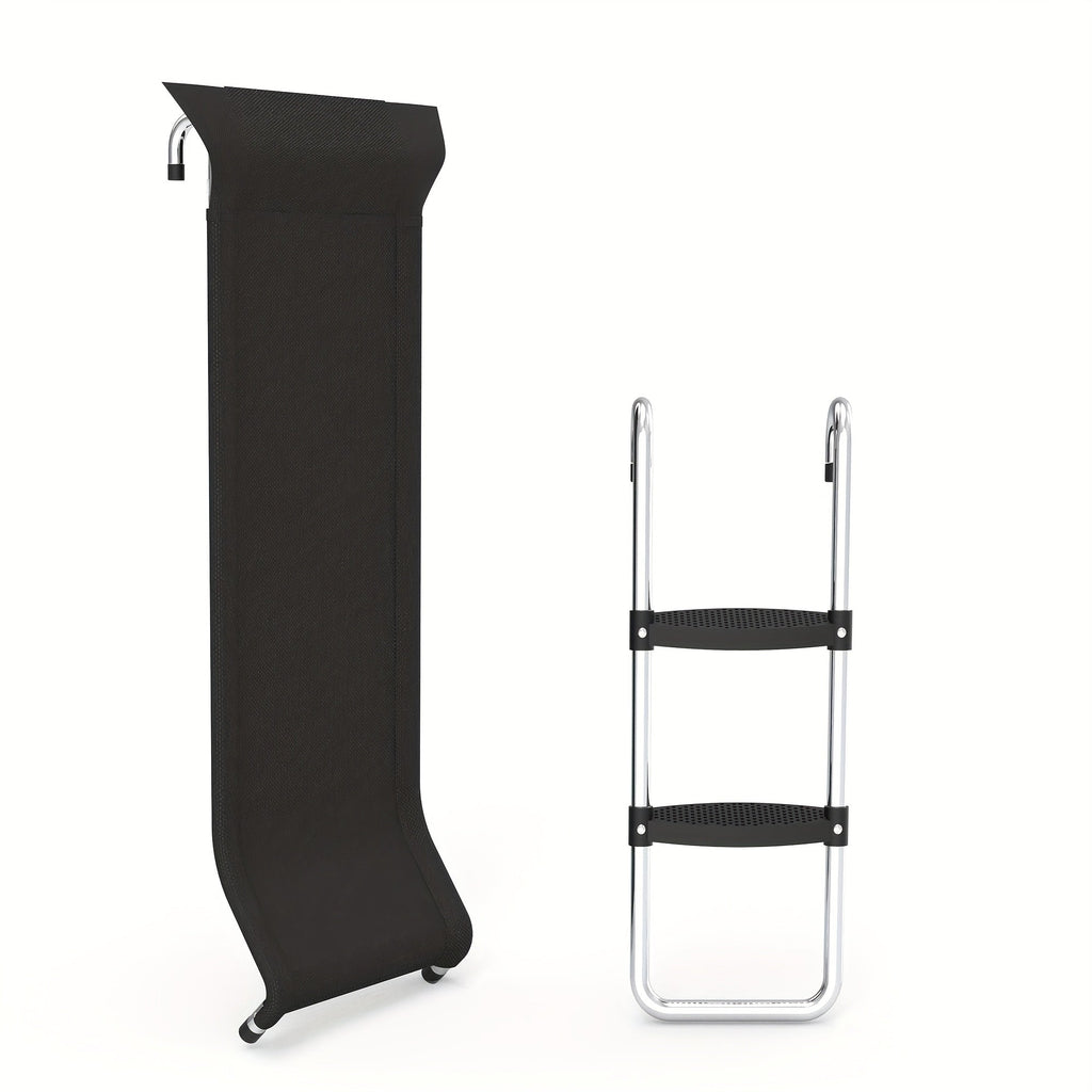 Trampoline Ladder and Slide Kit 2-Step Wide Safety Stairs Tear-Resistant – PE Galvanized Steel Universal Trampoline Accessories for Outdoor Backyard Play Ages 14 Plus