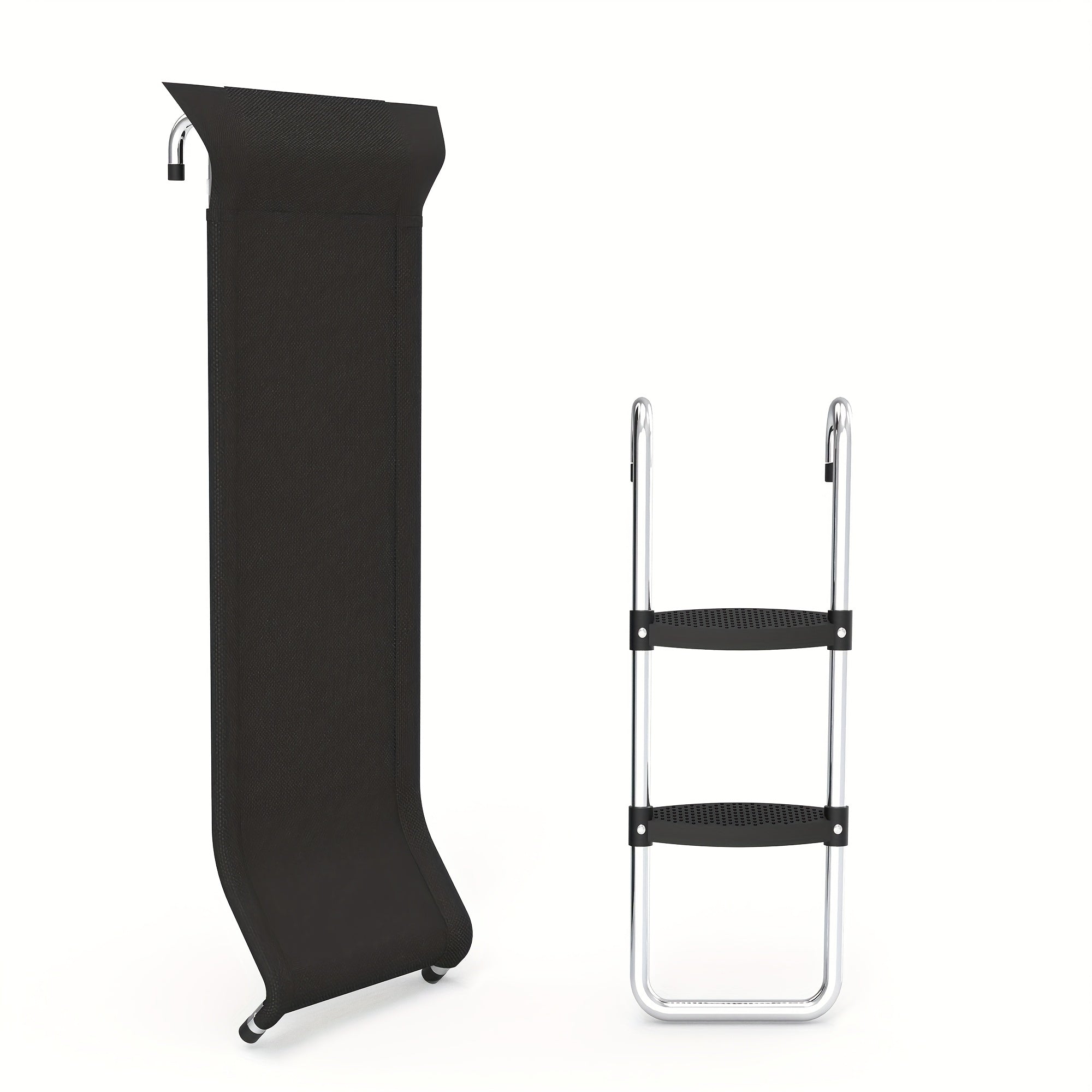 Trampoline Ladder and Slide Kit 2-Step Wide Safety Stairs Tear-Resistant – PE Galvanized Steel Universal Trampoline Accessories for Outdoor Backyard Play Ages 14 Plus