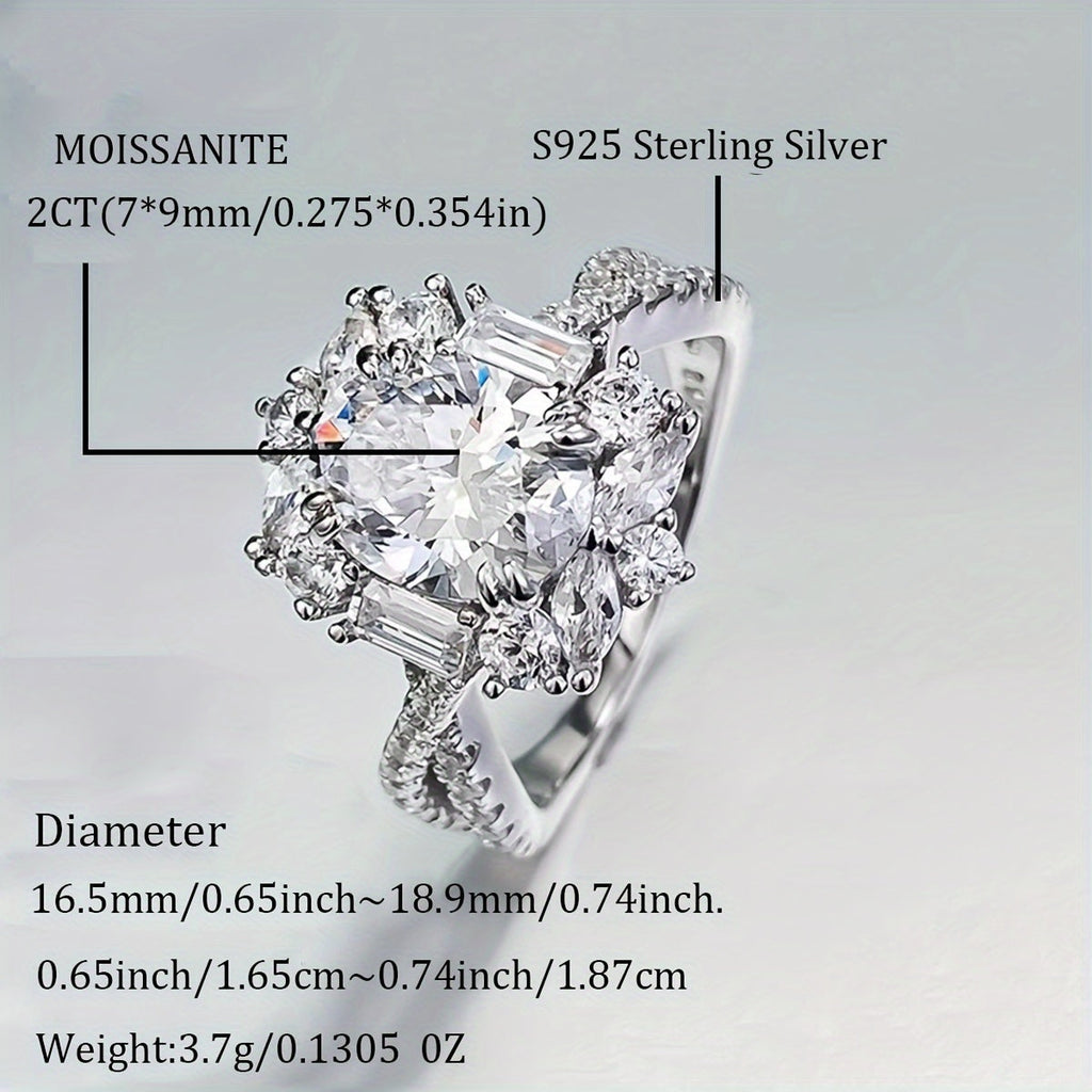2 Carat Oval Moissanite Engagement Ring S925 Sterling Silver Bohemian Cross Goose Egg Design Hypoallergenic Elegant Wedding Anniversary Gift Ring for Women