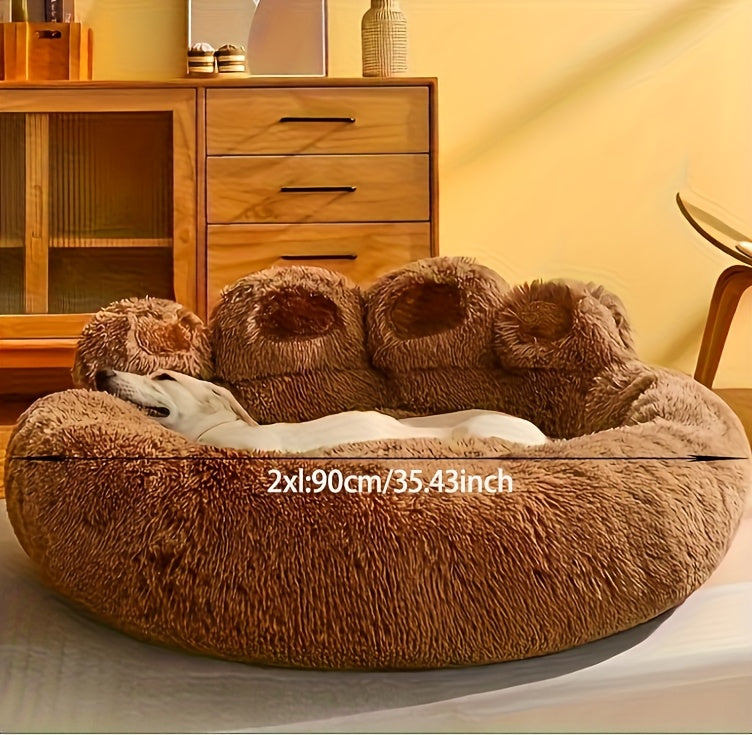 Bear Paw Plush Round Pet Bed for Dogs & Cats Soft Calming Non-Slip Cozy Puppy Bed – Small Medium Large, 20/24/28/36 Inch, Coffee Pink Gray