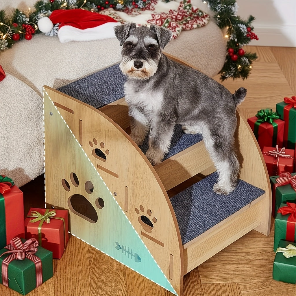Non-Slip Pet Stairs for Bed and Couch - 3 or 5 Step Dog Steps with Safety Rails and Ramp Design, 15 Inch Height for Small Dogs Cats and Senior Pets, Lightweight Portable Pet Steps