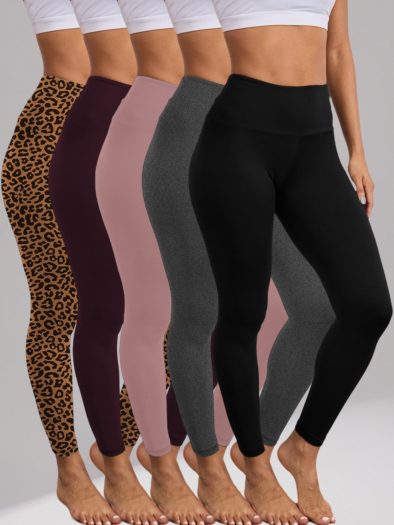 Tummy Control Leggings for Women 5 Pack High Waisted – Super Soft Non-Sheer 4-Way Stretch Yoga Workout Running Pants, Full-Length Gym Leggings S-XXL, All-Season Activewear Multiple Colors
