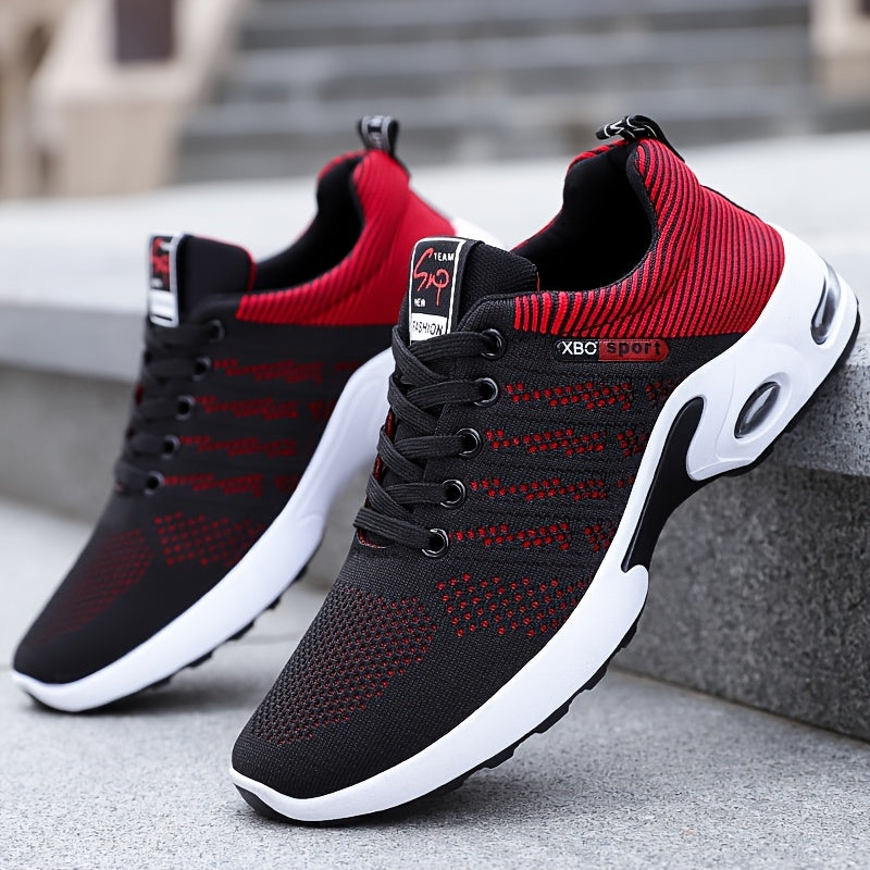 Air Cushion Slip-Resistant Men's Athletic Sneakers – Breathable Lace-Up Casual Sports Shoes for Gym Walking Running Urban Everyday Wear, Black & White or Black Blue, Sizes US 6.5–11.5