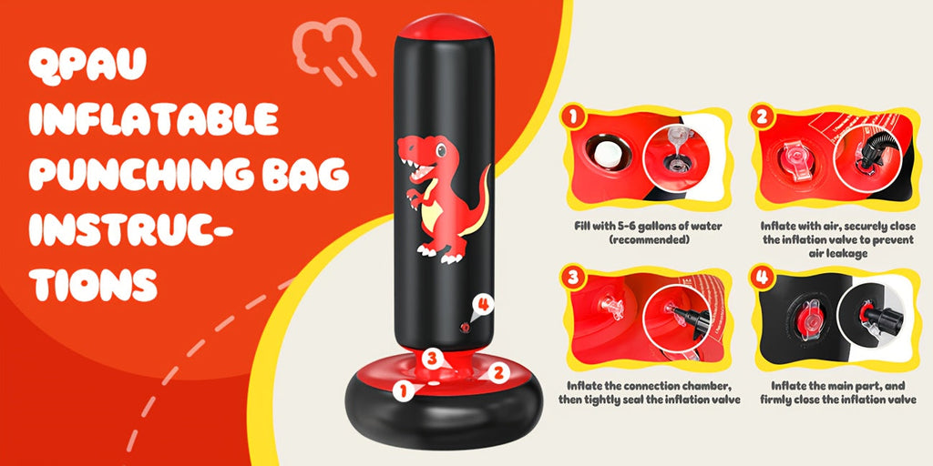 Dinosaur Inflatable Punching Bag 48 Inch for Kids – Stable Bop Bag Boxing Set with Gloves for Karate, Taekwondo & Active Play | Fun Dinosaur Toy Gift for Boys & Girls Ages 3+ | Blue & Red