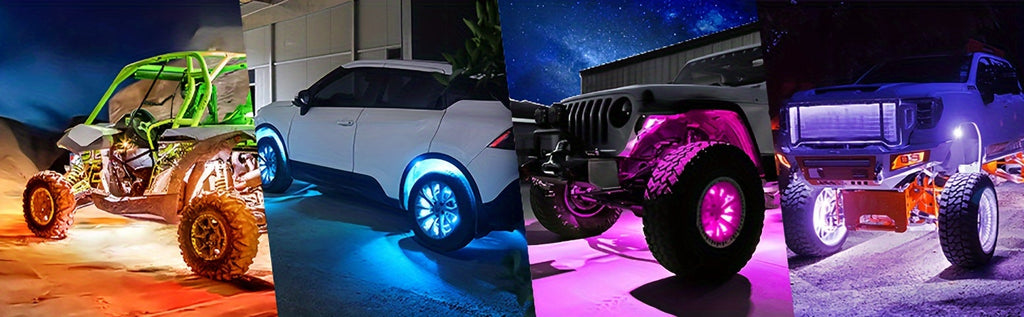 RGB LED Rock Lights Kit for Trucks Pickup SUV – Sound Activated APP & Remote Control, Multicolor Underglow Chassis Neon Lights, 9 Large Beads, 4/6/8/10 Pods Underbody Lighting Kit