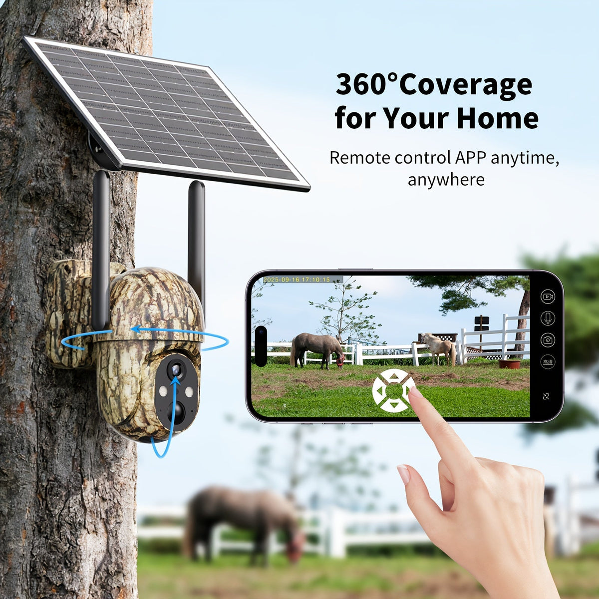 4G LTE Solar Security Camera Outdoor Wireless – No WiFi Needed, 4K Night Vision, 360° Pan/Tilt Live View, Two-Way Audio, Waterproof Trail Camera for Hunting, Farm, Ranch & Wildlife Monitoring