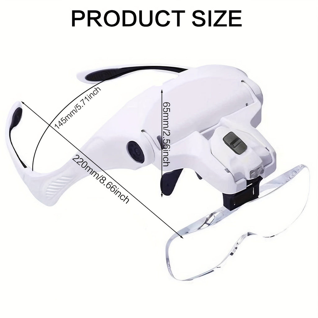 Head Mounted Magnifier with LED Light and 5 Interchangeable Lenses 1.0X to 3.5X – Adjustable Headband Magnifying Headset for Jewelry Making Electronics Repair Model Building Soldering Reading and Precision Work