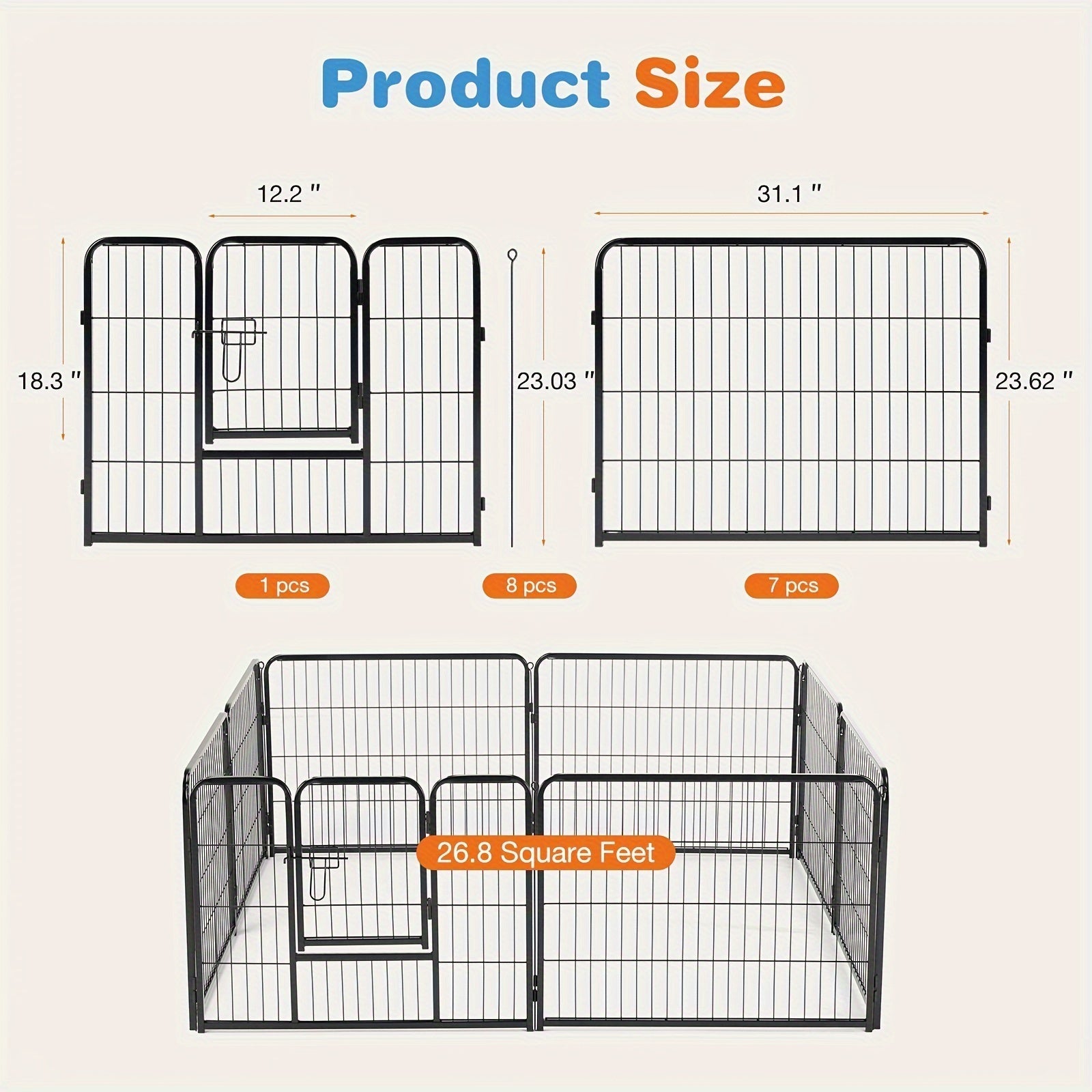 Dog Playpen 8 or 16 Panel Pet Exercise Pen 24/32/40 Inch Tall – Foldable Indoor Outdoor Dog Fence for Large Medium Small Dogs & Puppies