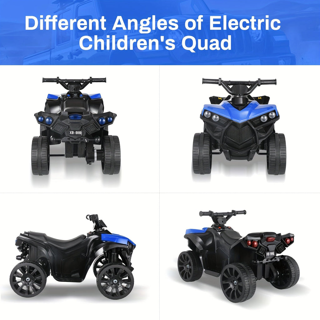 Kids Electric Quad ATV Ride-On Car with Headlights Pedal Accelerator All-Terrain Anti-Slip Tires 55 lbs Capacity 1.86 MPH Ride On Toy for Boys Girls Ages 3-6 Birthday Christmas Gift Blue Black Pink Red