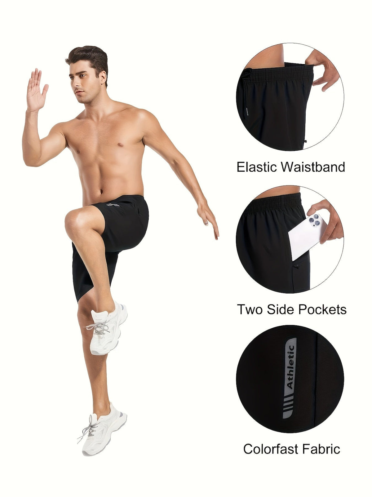 Men's Athletic Shorts 5-Pack Quick-Dry with Side Zip Pocket – 95% Polyester Stretch Waistband Gym Workout Basketball Running Hiking Activewear, Sizes S–XXL Mix Colors