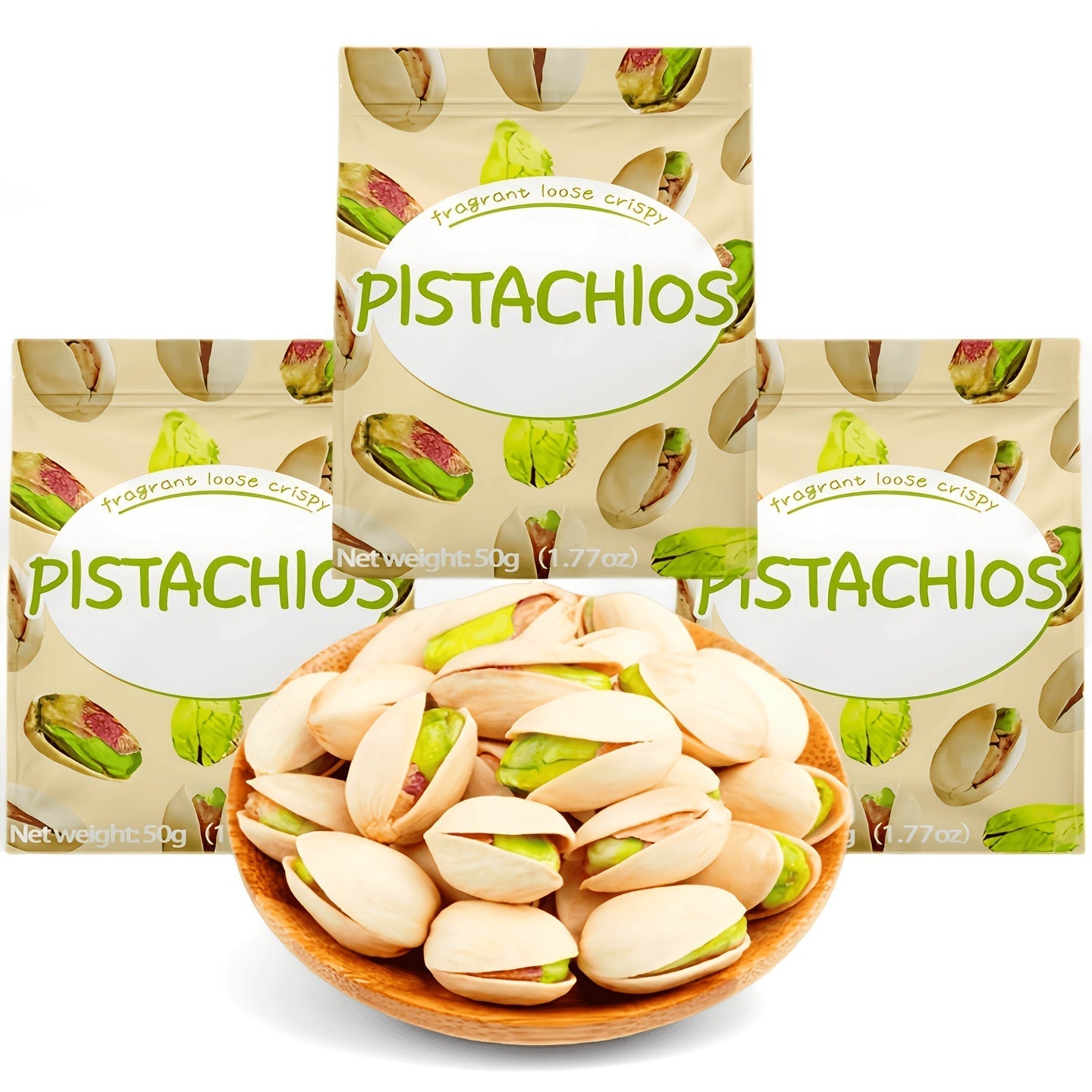 Natural Pistachios with Shell Individually Wrapped Snack Bags 3 Pack 5.3oz Each Ready-to-Eat Protein Snack
