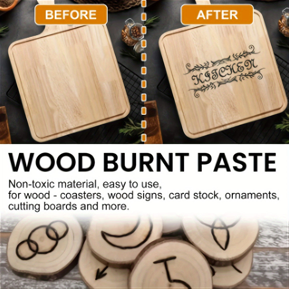 Wood Burning Paste Kit Heat Activated Pyrography Gel Set with Burning Pens Squeegee Tools, 6 Jars 1.5OZ Etching Cream for Wood Canvas Denim Fabric, DIY Craft Kit for Beginners Artists Adults