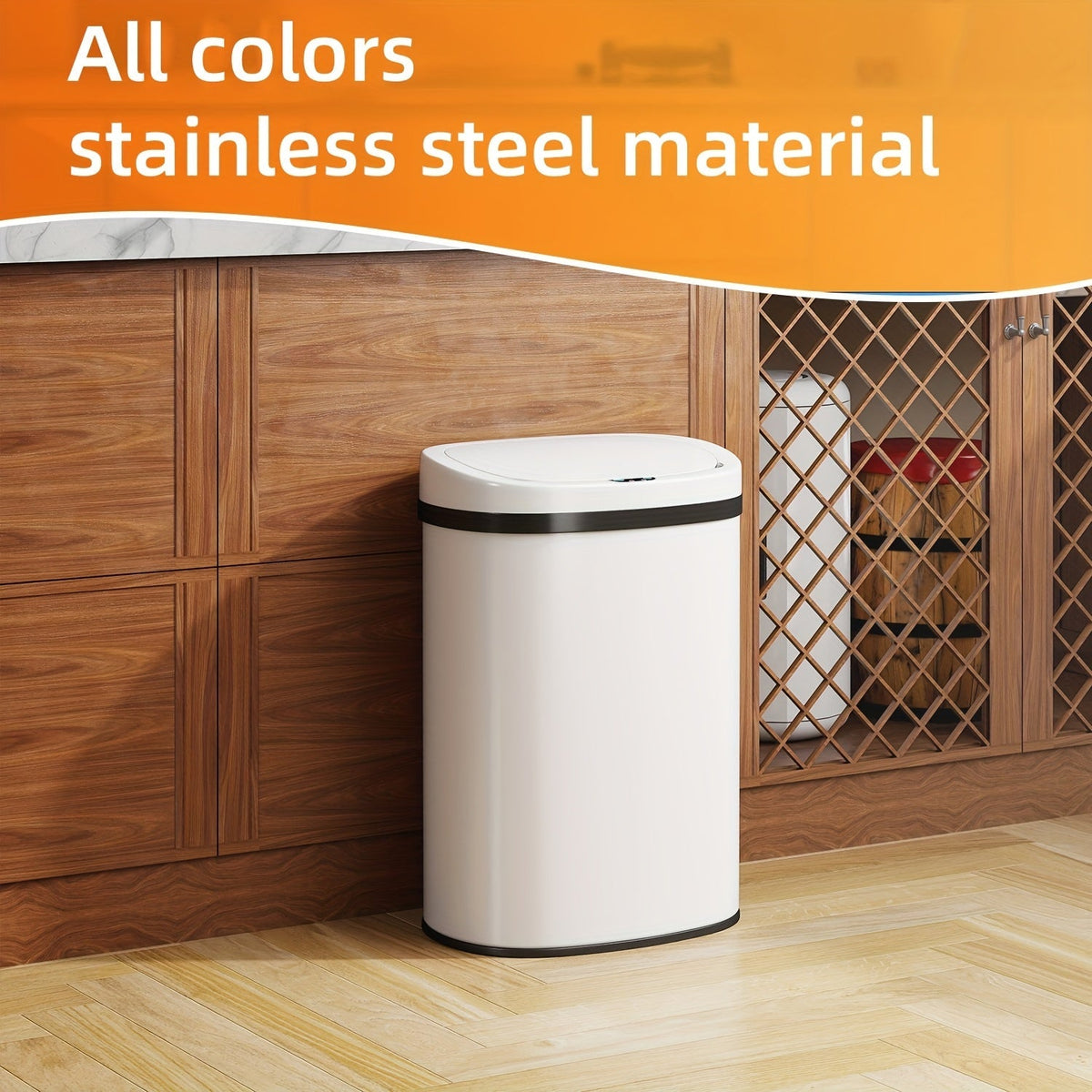 13 Gallon Touchless Trash Can 50L Automatic Motion Sensor Kitchen Waste Bin Stainless Steel & Plastic for Kitchen Office Bedroom Living Room
