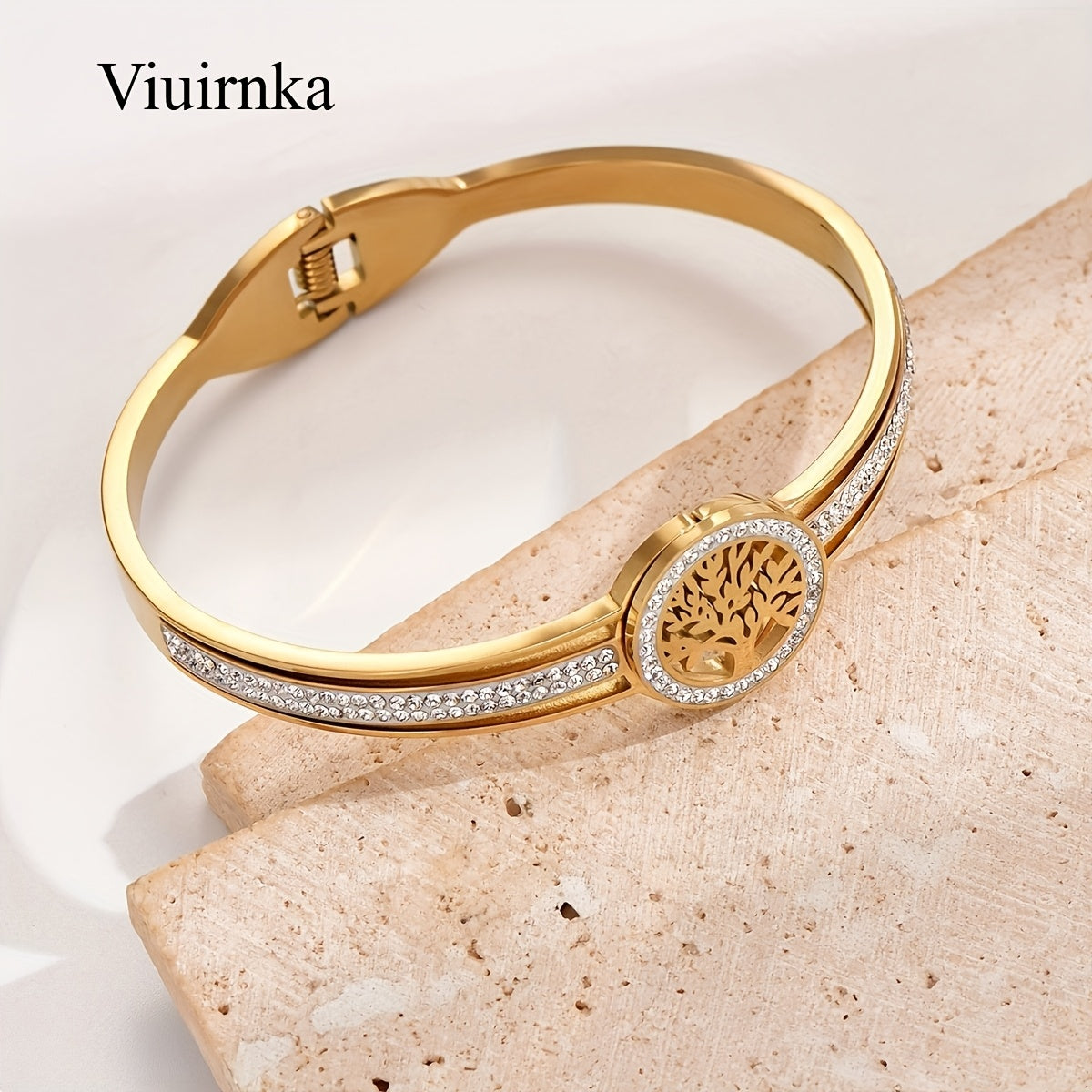 Tree of Life Bangle Bracelet for Women Stainless Steel Hypoallergenic – Symbolic Charm Cuff Gift Box Included Steel & Gold Tone Birthday Anniversary Mother's Day Valentine Gift