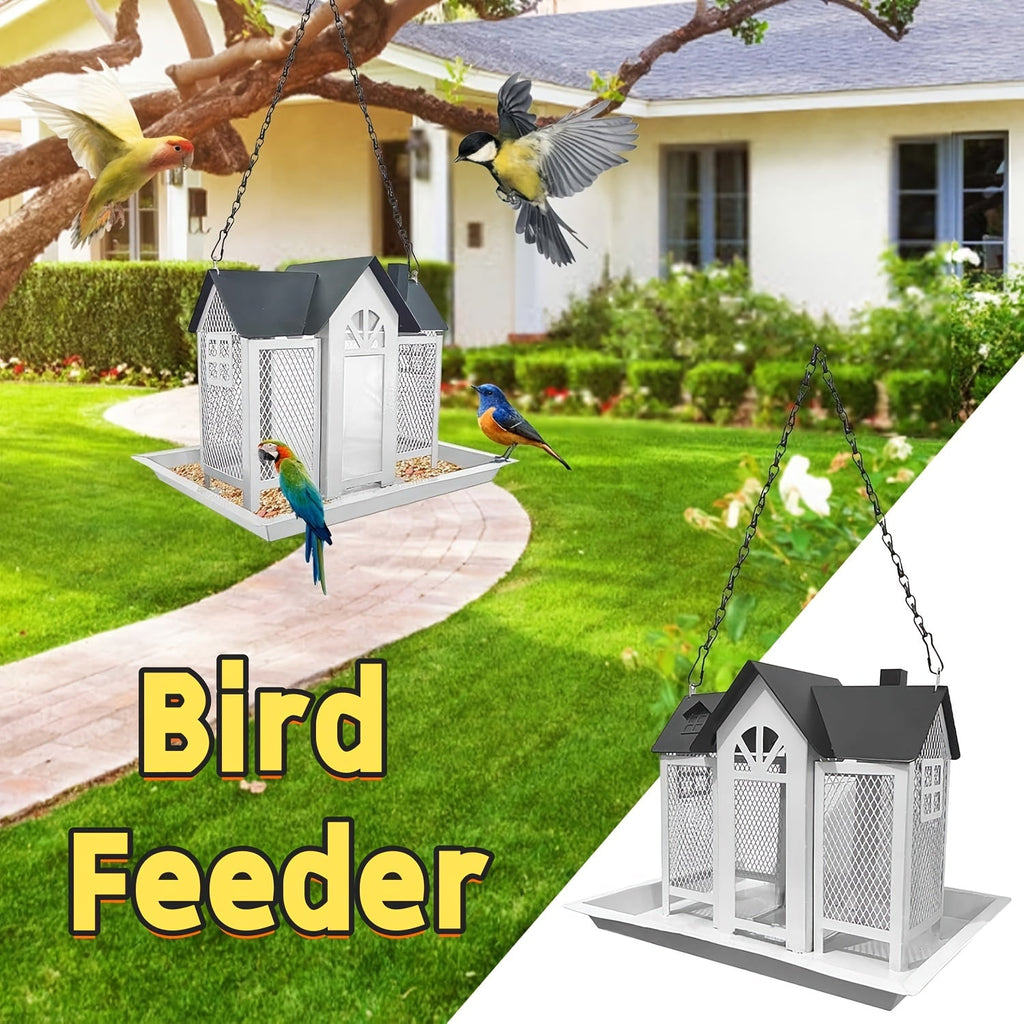 Squirrel Proof Wild Bird Feeder Outdoor – 3-Chamber Metal Mesh Large Capacity Weatherproof Hanging Bird Feeder for Cardinals, Finches & Backyard Birds, Multiple Colors