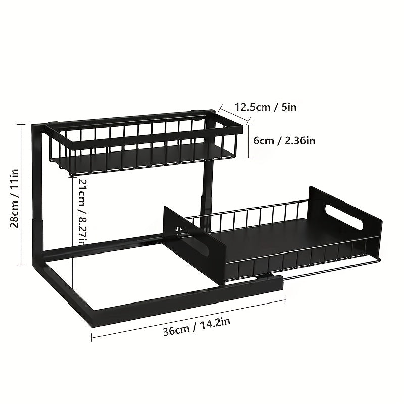 Pull Out Under Sink Organizer 2-Tier Slide-Out Cabinet Shelf, Kitchen Bathroom Utility Rack Storage Shelves, Sliding Cabinet Organizer for Under Sink Kitchen Bathroom Pantry – 1 or 2 Pack Options