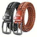 Men's Leather Braided Belt 2 Pack - Casual Dress Belt for Golf Pants Jeans Everyday Wear Zinc Alloy Buckle Multiple Colors Sizes 34-50