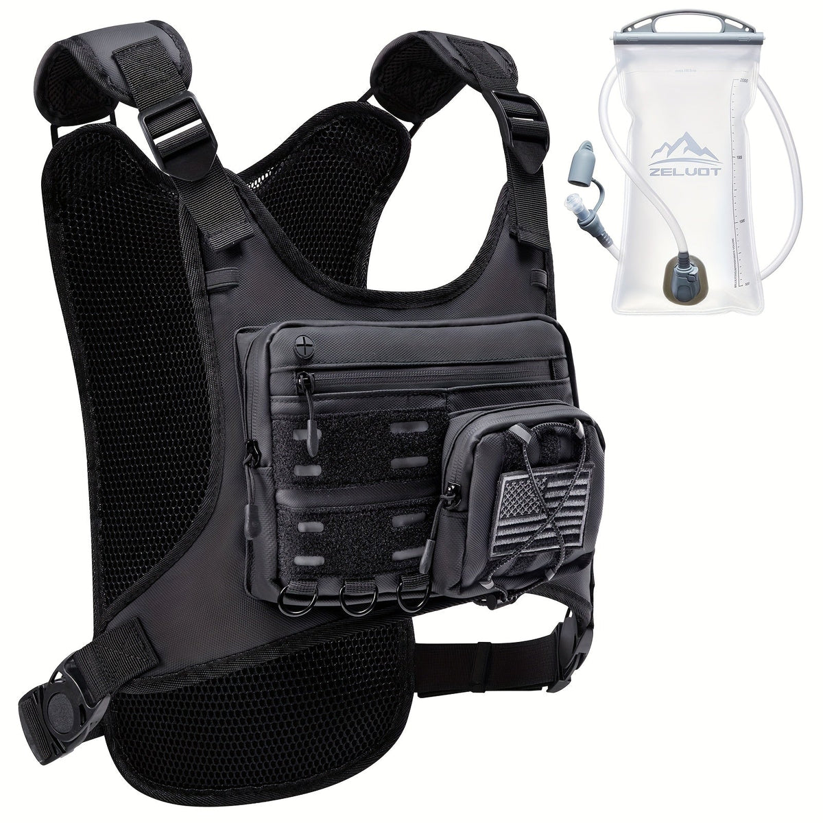 Running Hydration Vest with 3L Water Bladder Lightweight Adjustable Chest Pack Reflective Gear Holder for Men Women Marathon Trail Running Hiking Black Gray Camo Olive