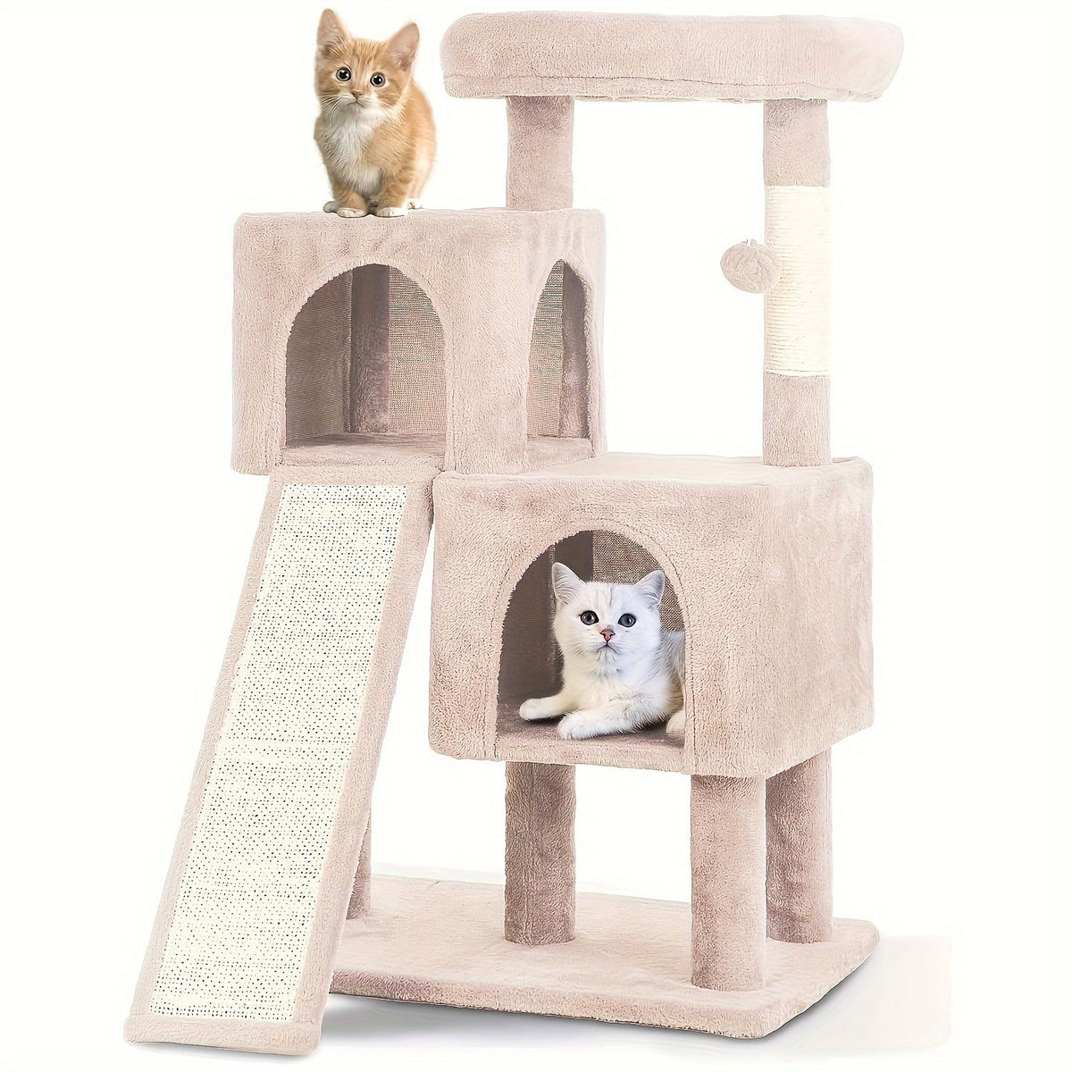 Multi-Level Cat Tree Tower with Scratching Post Perches & Plush Apartments – Space-Saving Indoor Cat Climbing Frame Activity Center, Heights 36-80 Inch, 6 Colors Beige Gray Pink