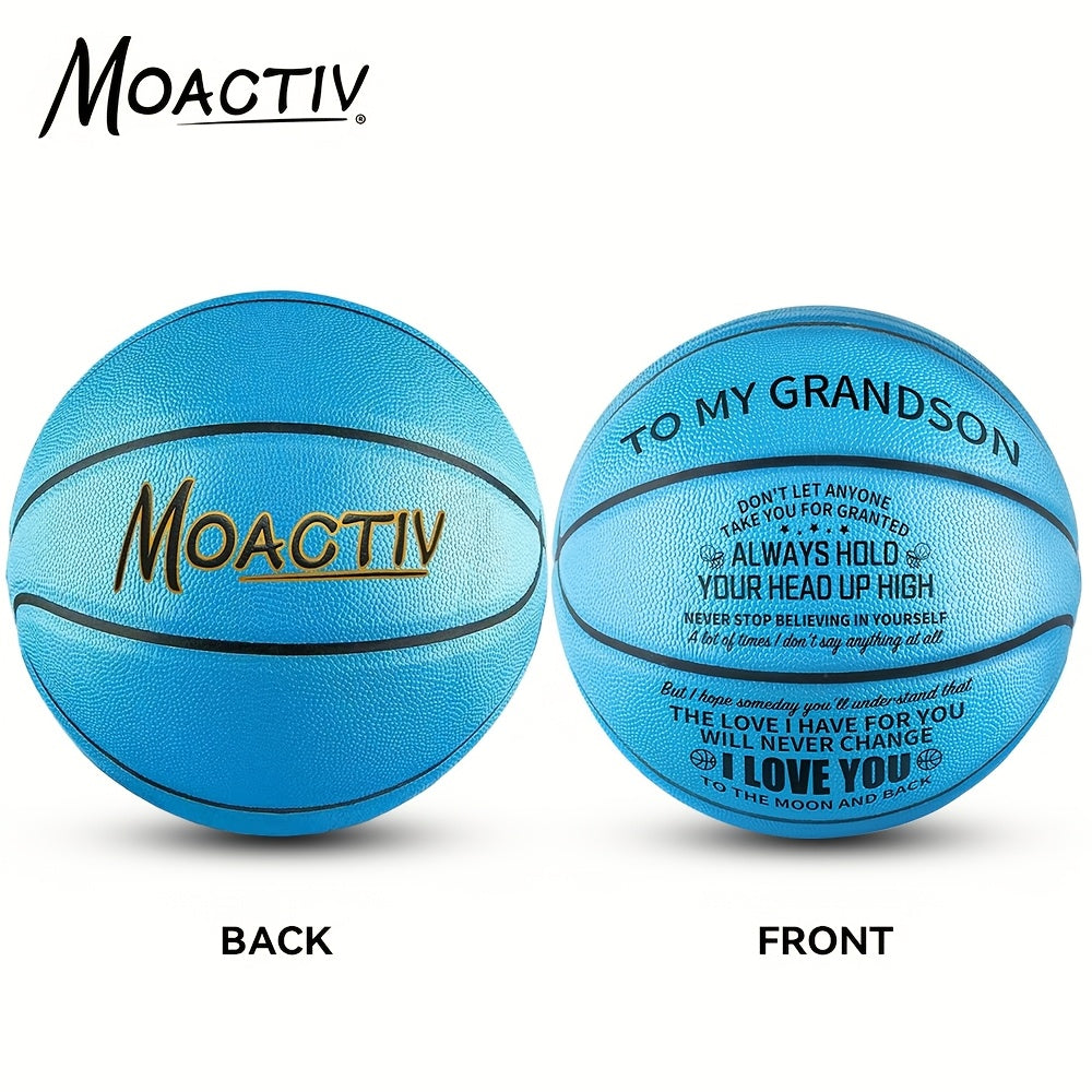 Personalized Engraved Basketball for Grandson & Son – Inspirational Motivational Size 7 PU Basketball with Air Pump, Heartfelt Birthday Christmas Anniversary Gift, Blue Red Gold Black