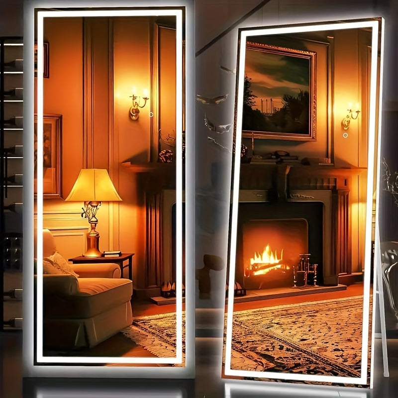 Full Length Floor Mirror with LED Lights - Arched & Rectangle Top, Aluminum Frame, 71" Standing Dressing Mirror for Bedroom & Living Room, Black Gold White, 5mm Tempered Glass