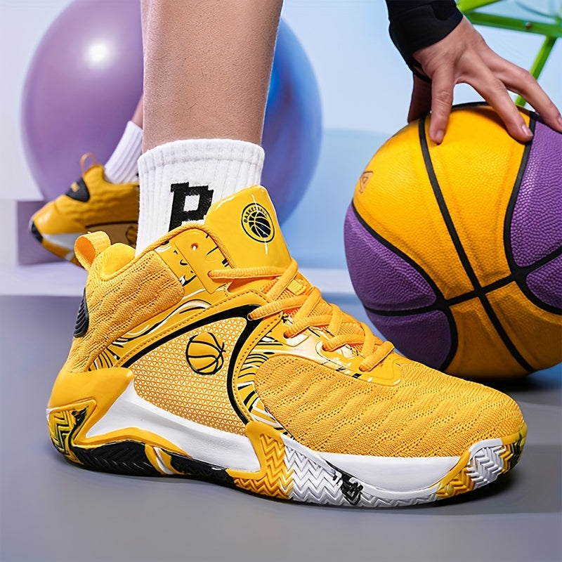 Men's High Top Basketball Shoes Anti-Slip Rubber Sole Breathable Upper – Lace-Up Ankle Support Sneakers in Red Black Yellow Cushioned Insole All-Season US Sizes 6.5 to 13.5