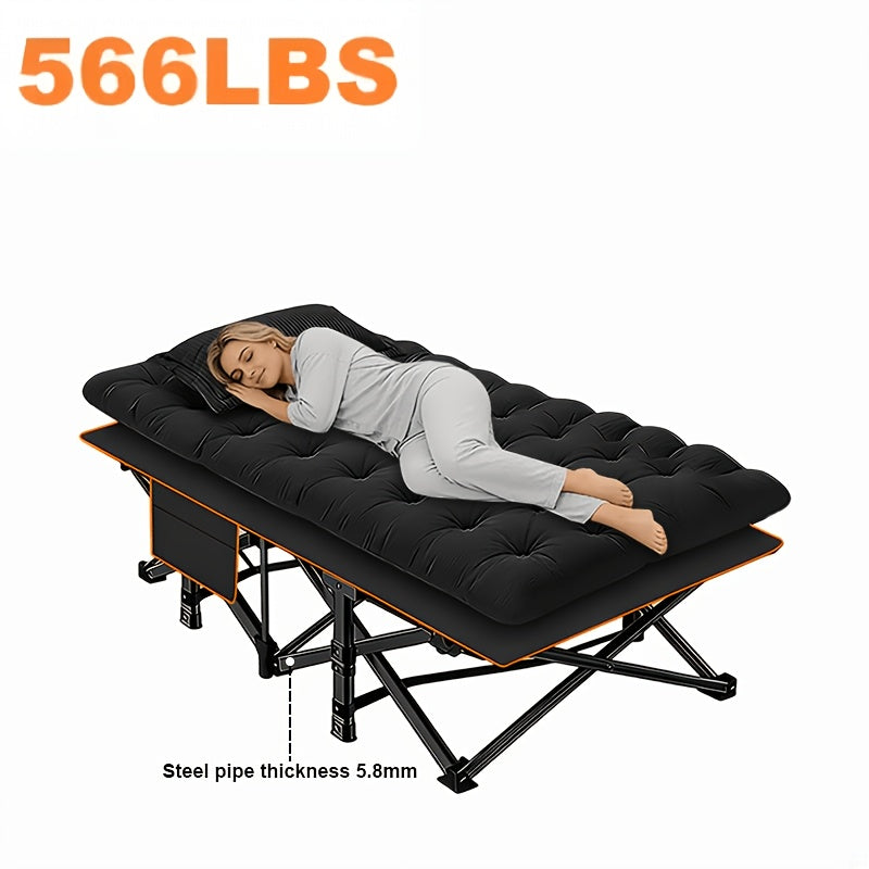 766 lbs Heavy Duty Folding Camping Cot & Guest Bed – 67"/79" Two Length Options, 566/766 lbs Capacity, Optional Mattress, Portable Foldable Adult Outdoor Travel Bed for Camping Patio Home Guests Black Gray