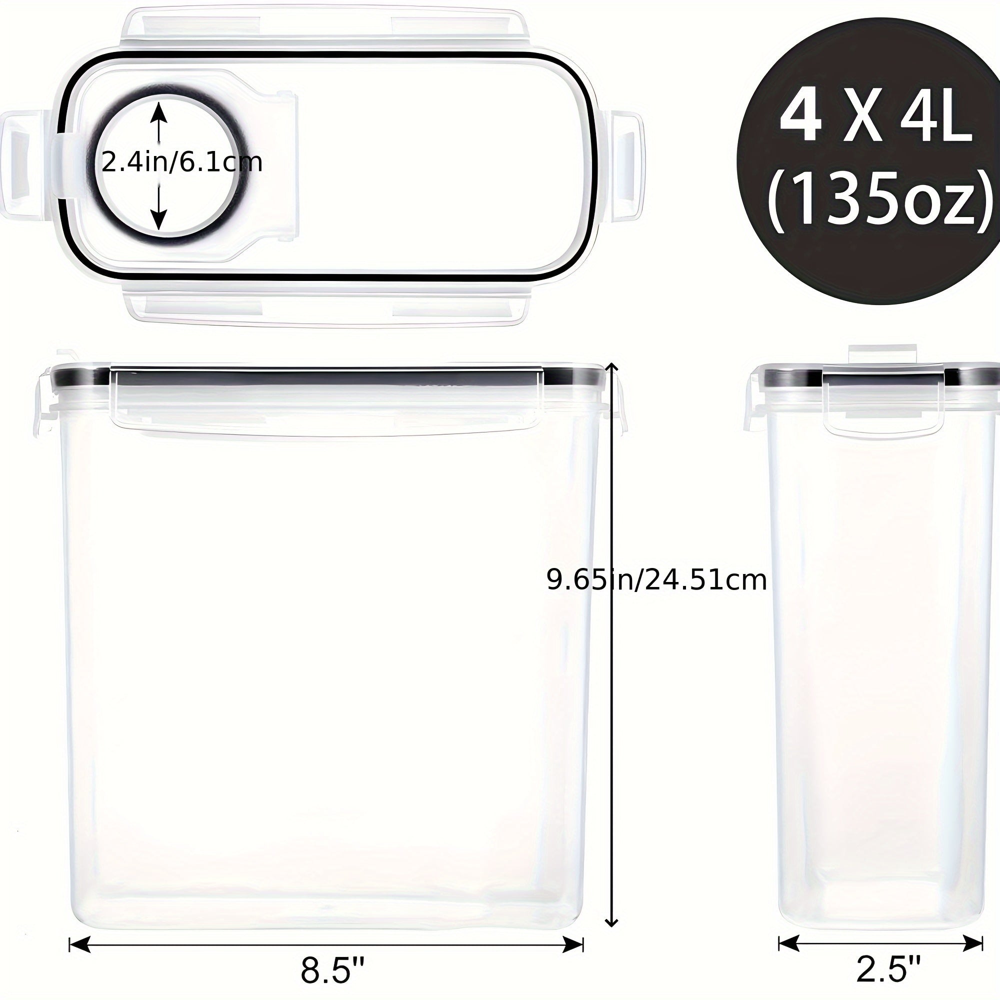 Airtight Food Storage Containers 4-Pack (4L/135oz) Extra Large BPA-Free Cereal Containers for Pantry Organization - Bulk Storage for Grain, Rice & Nuts, Kitchen Organizer Set, Great Christmas Gift