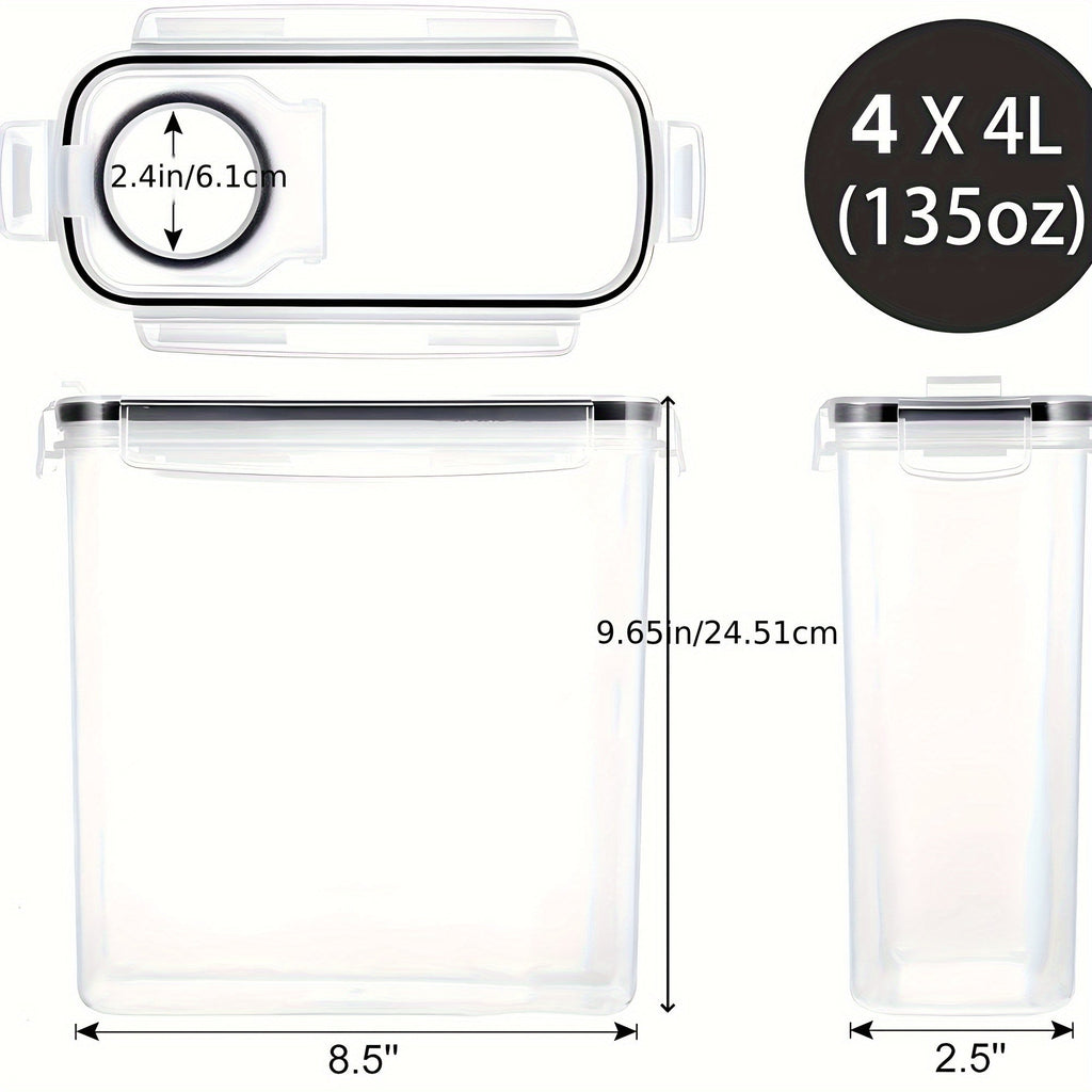 Airtight Food Storage Containers 4-Pack (4L/135oz) Extra Large BPA-Free Cereal Containers for Pantry Organization - Bulk Storage for Grain, Rice & Nuts, Kitchen Organizer Set, Great Christmas Gift