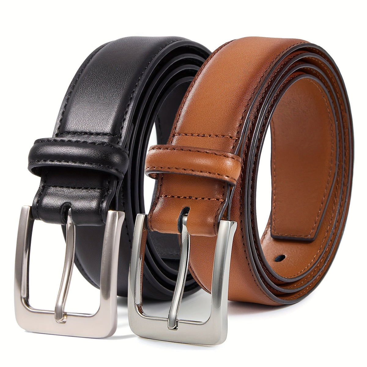 2 Pack Men's Genuine Leather Belt Set with Zinc Alloy Buckle – 1 3/8 Inch Wide Dress Casual Golf Jeans Belt for Men Sizes 30-50 Great Gift for Him