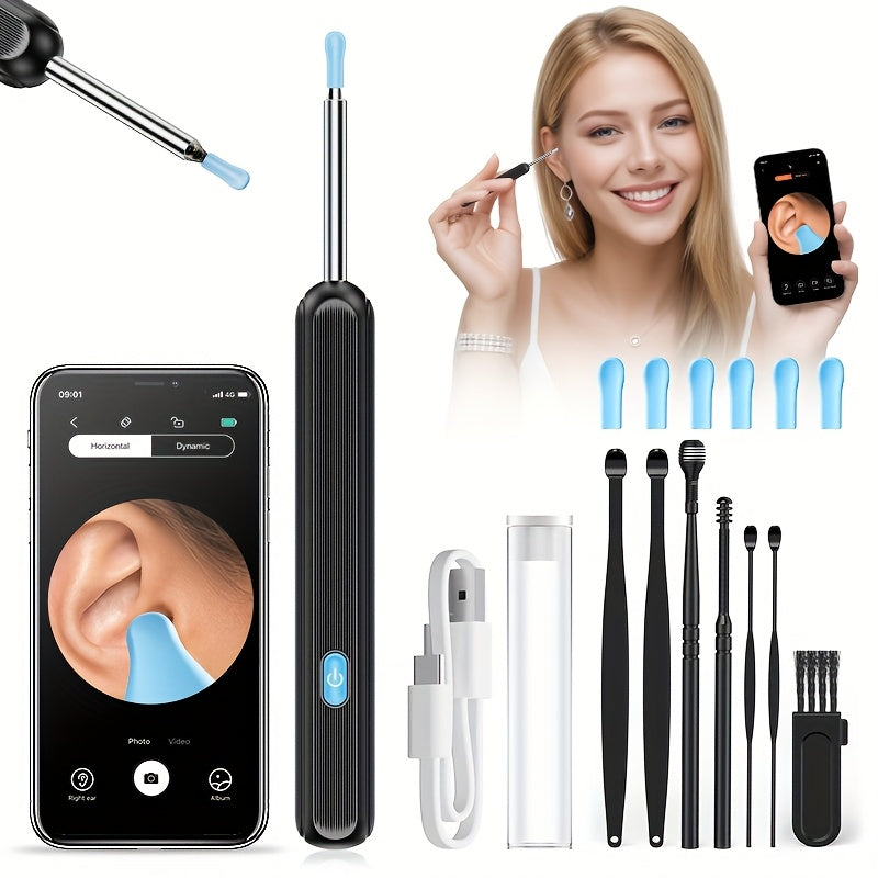 Ear Wax Removal Camera Kit 1080P HD Wi-Fi Otoscope – Wireless Ear Cleaning Tool with 6 Ear Spoons & Tweezers, Rechargeable, Real-Time View for iPhone & Android, Portable Ear Care for Adults & Seniors