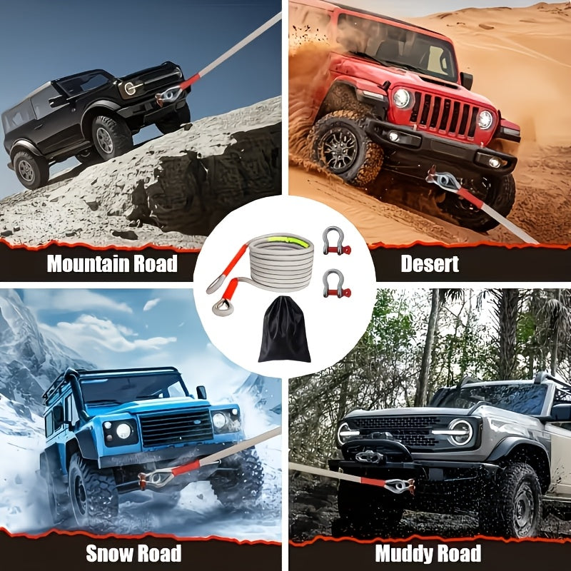 Heavy Duty Tow Rope and Hook Combo Set 196.85 Inch Nylon Recovery Rope 5 18 20 Ton with 2 Steel U-Hooks and Storage Bag Off-Road Vehicle Recovery for Truck SUV UTV ATV Jeep 3 Size Options