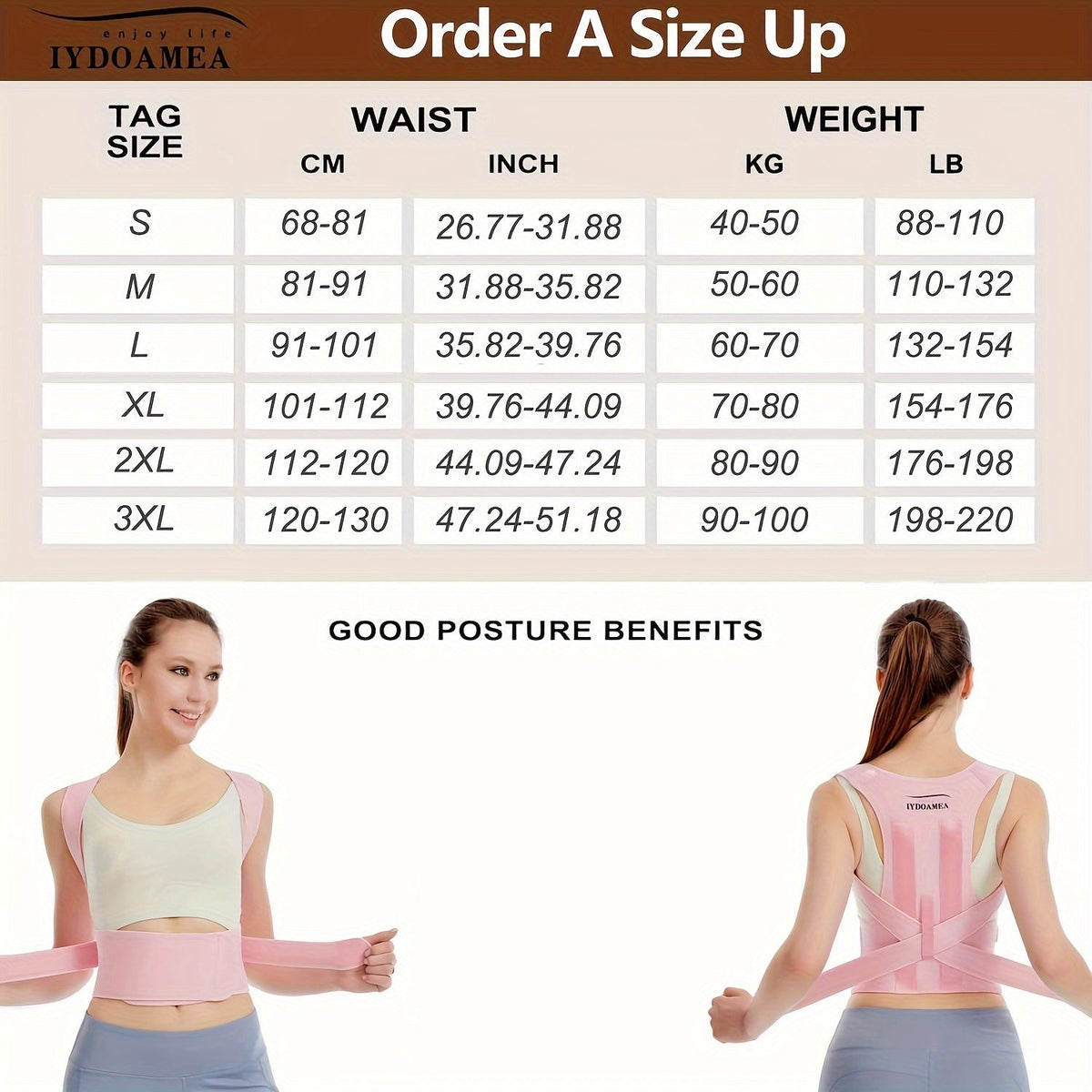 Posture Corrector Back Brace for Women & Men – Adjustable Breathable Shoulder Lumbar Support Straightener Belt for Upper & Lower Back Pain Relief, Waist 25–29 Inch