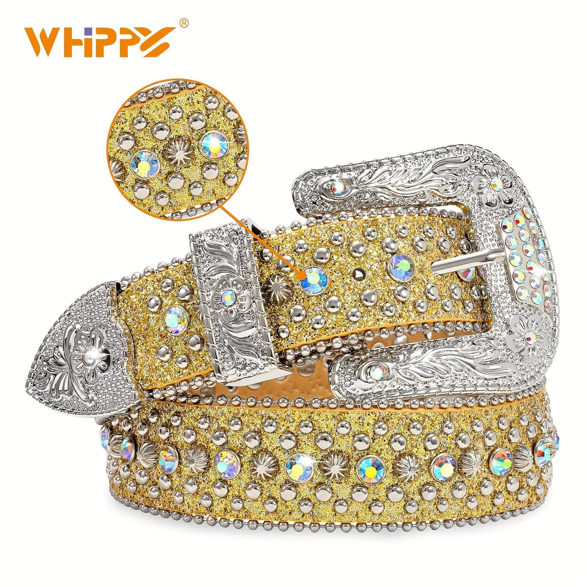 Rhinestone Belt Unisex Western Cowgirl Bling Faux Leather Removable Buckle – Sparkling Adjustable Waist Belt for Women Men 13 Colors Sizes S-XL Party Festival Halloween Christmas Gift